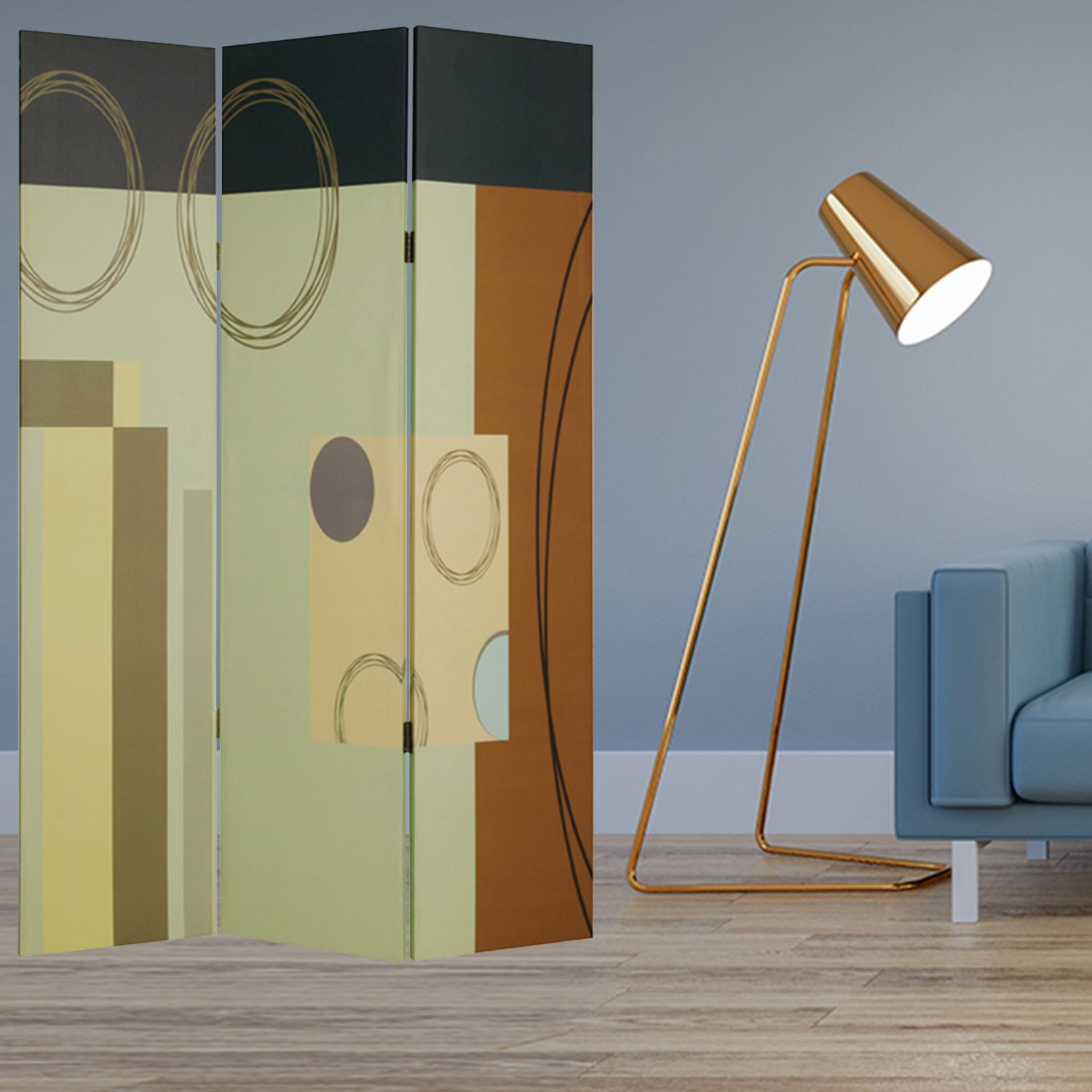 48" X 72" Multi Color Wood Canvas 3 Panel Screen-Room Dividers-DECOROLALA