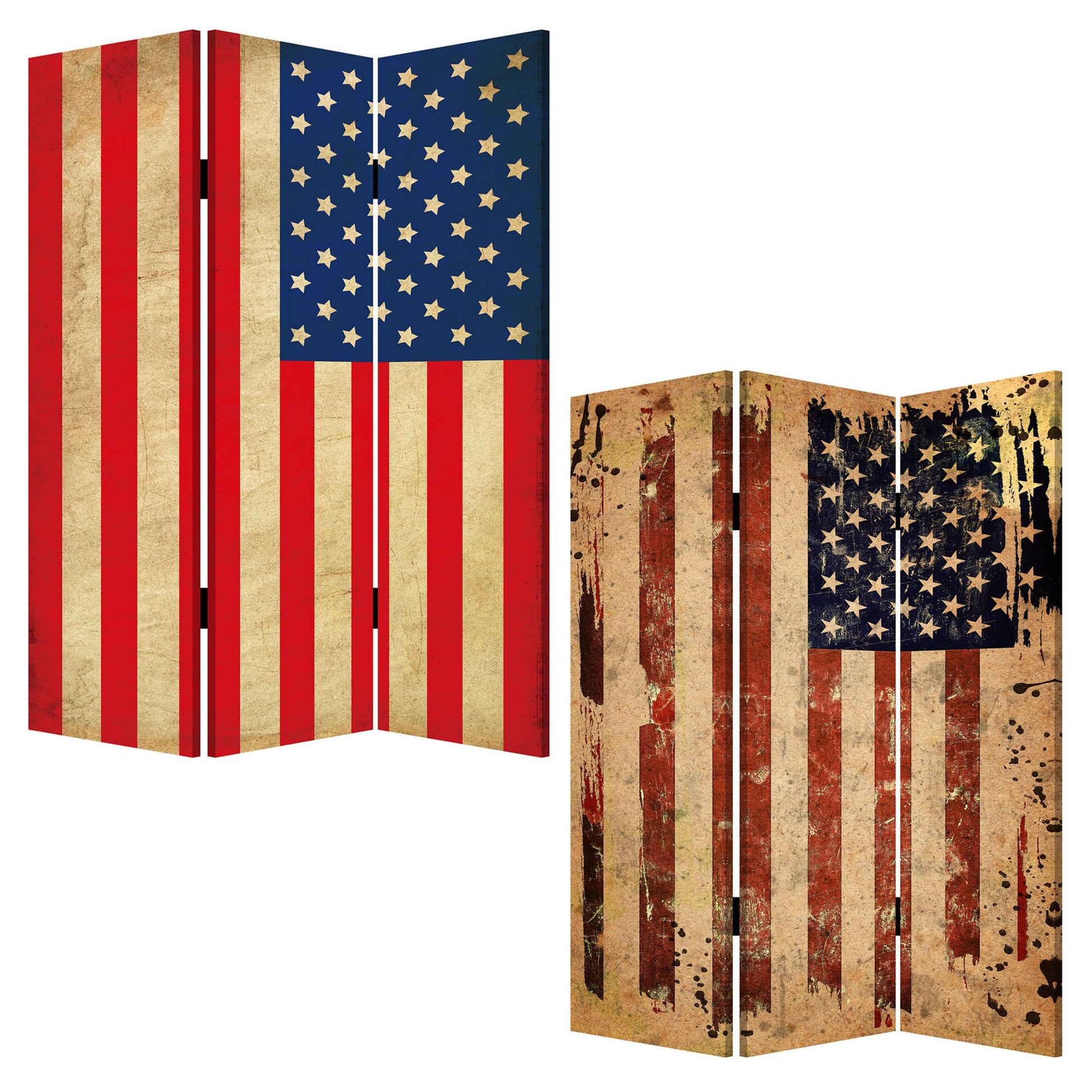 48 X 72 Multi Color Wood Canvas American Flag Screen-Room Dividers-DECOROLALA
