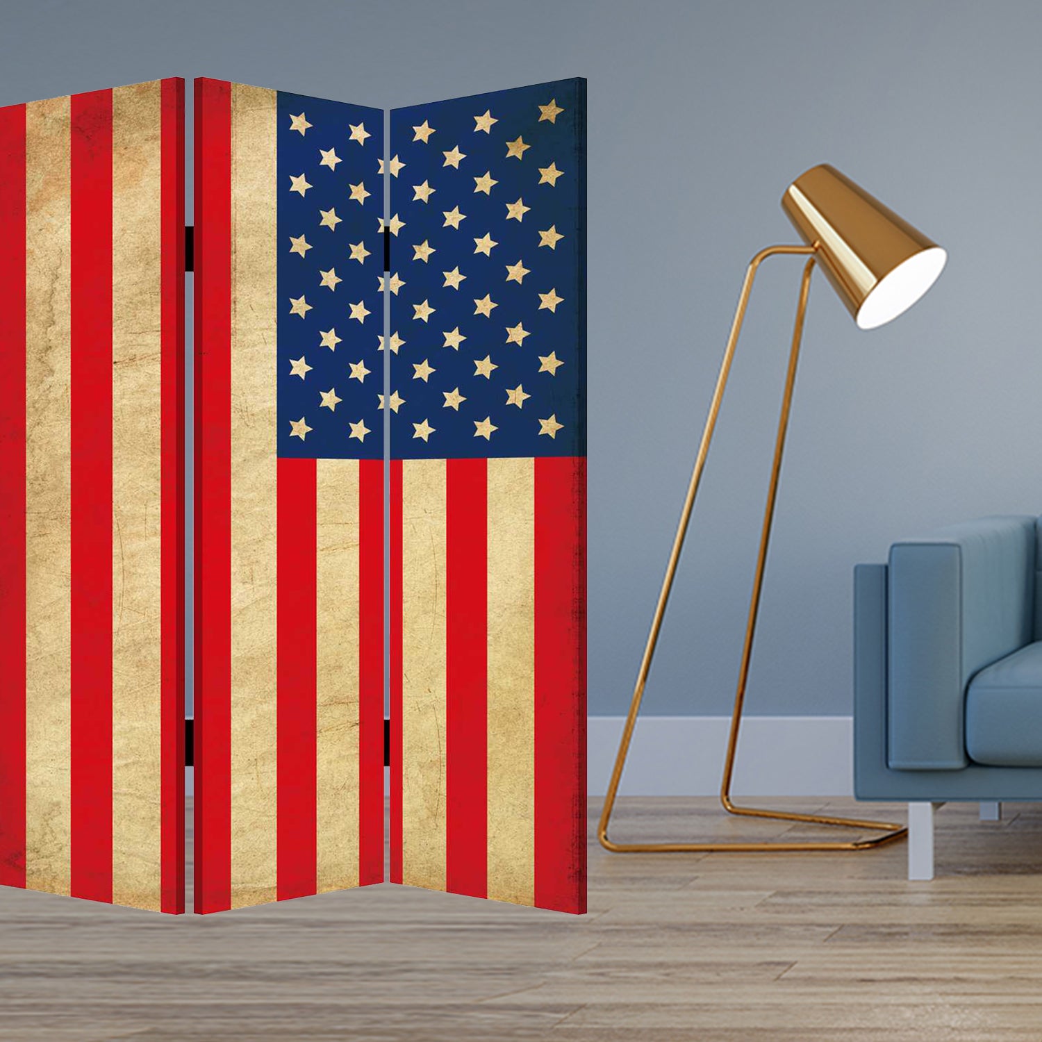 48 X 72 Multi Color Wood Canvas American Flag Screen-Room Dividers-DECOROLALA