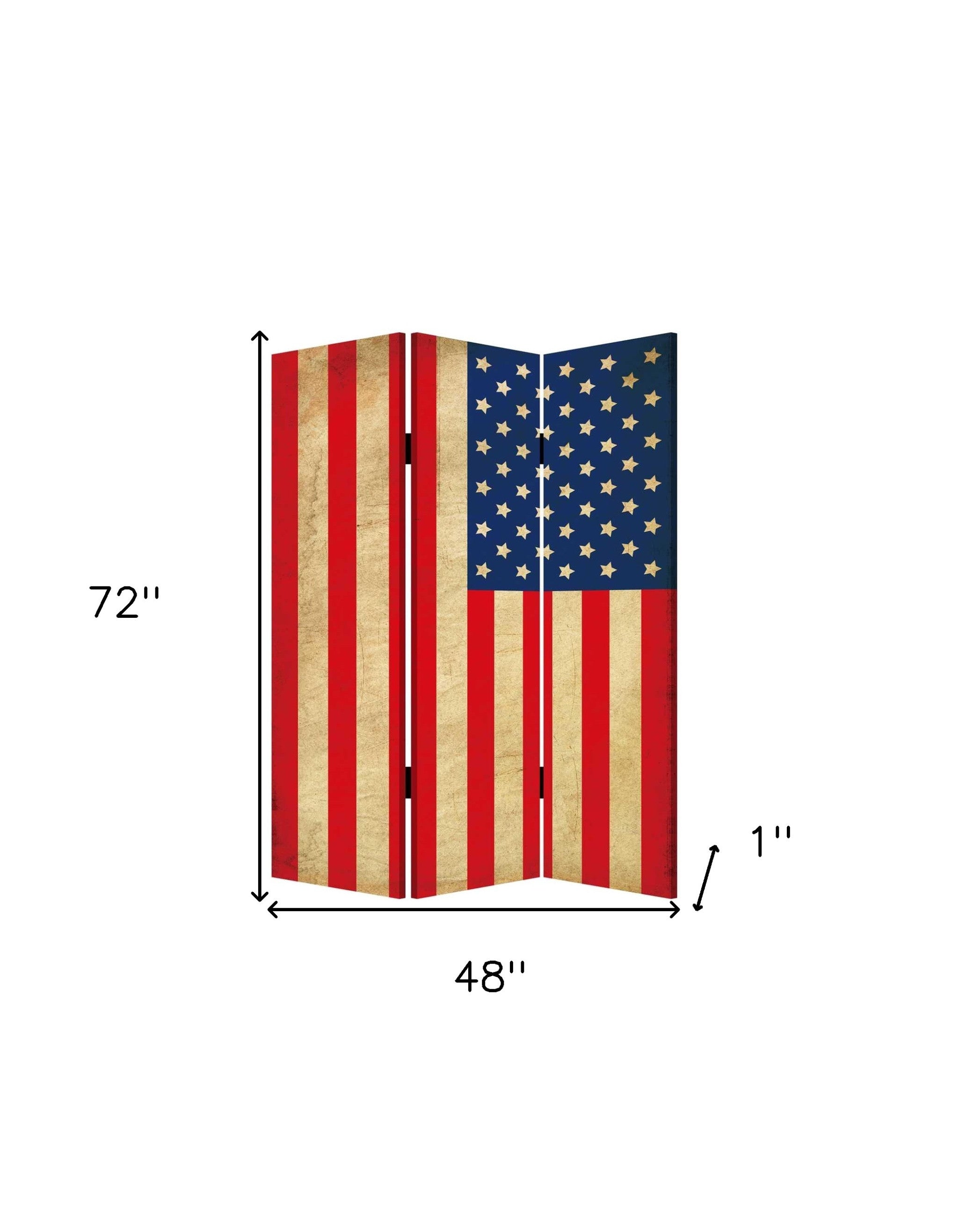 48 X 72 Multi Color Wood Canvas American Flag Screen-Room Dividers-DECOROLALA