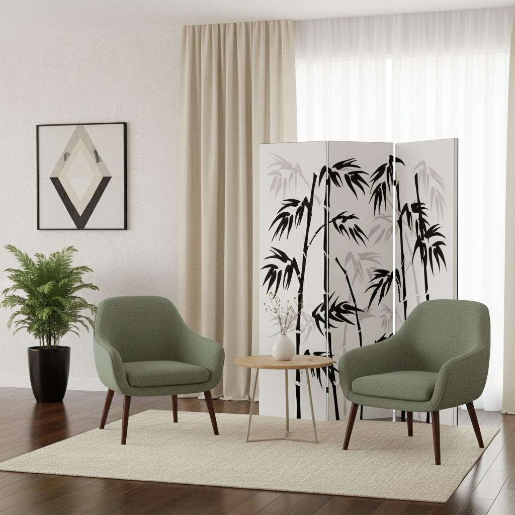 48 X 72 Multi Color Wood Canvas Bamboo Leaf Screen-Room Dividers-DECOROLALA