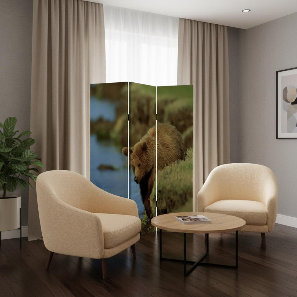 48" X 72" Multi Color Wood Canvas Bear Screen-Room Dividers-DECOROLALA