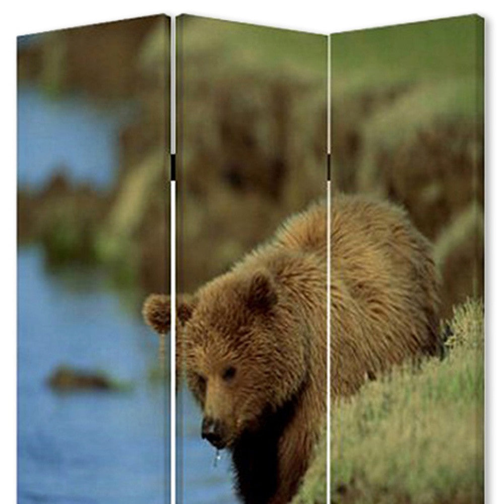 48" X 72" Multi Color Wood Canvas Bear Screen-Room Dividers-DECOROLALA
