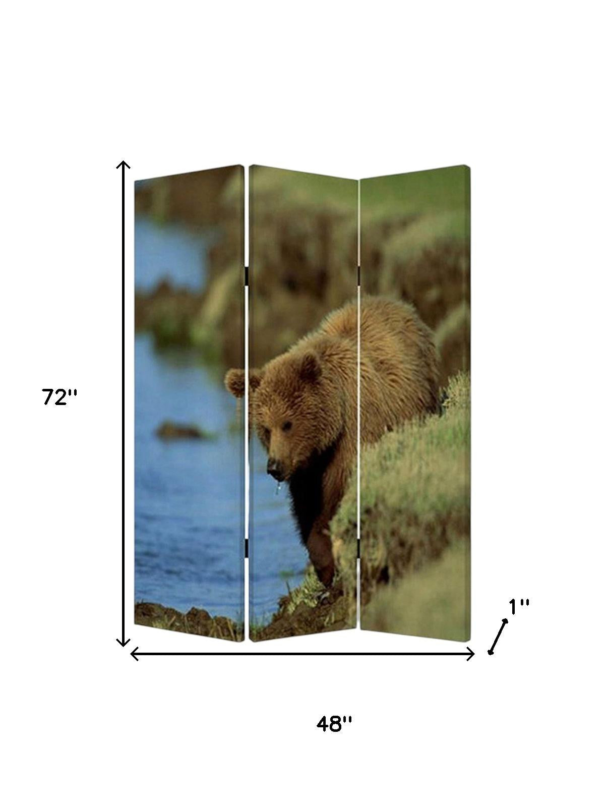 48" X 72" Multi Color Wood Canvas Bear Screen-Room Dividers-DECOROLALA