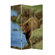 48" X 72" Multi Color Wood Canvas Bear Screen-Room Dividers-DECOROLALA