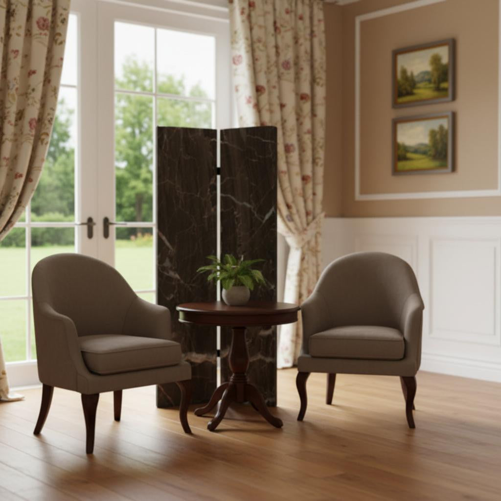 48" X 72" Multi Color Wood Canvas Black Marble Screen-Room Dividers-DECOROLALA