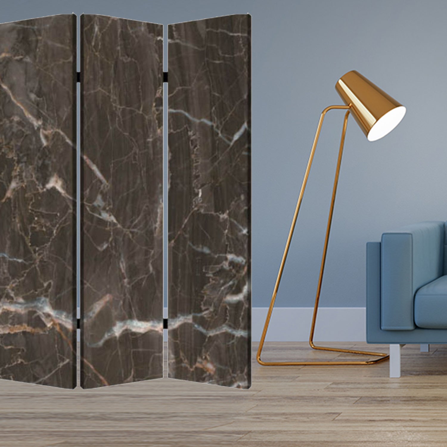 48" X 72" Multi Color Wood Canvas Black Marble Screen-Room Dividers-DECOROLALA