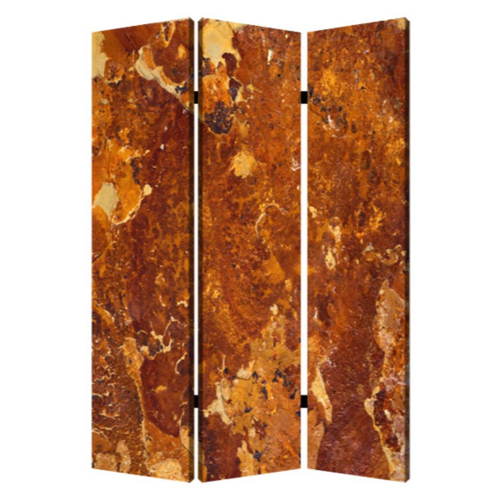 48" X 72" Multi Color Wood Canvas Brown Marble Screen-Room Dividers-DECOROLALA