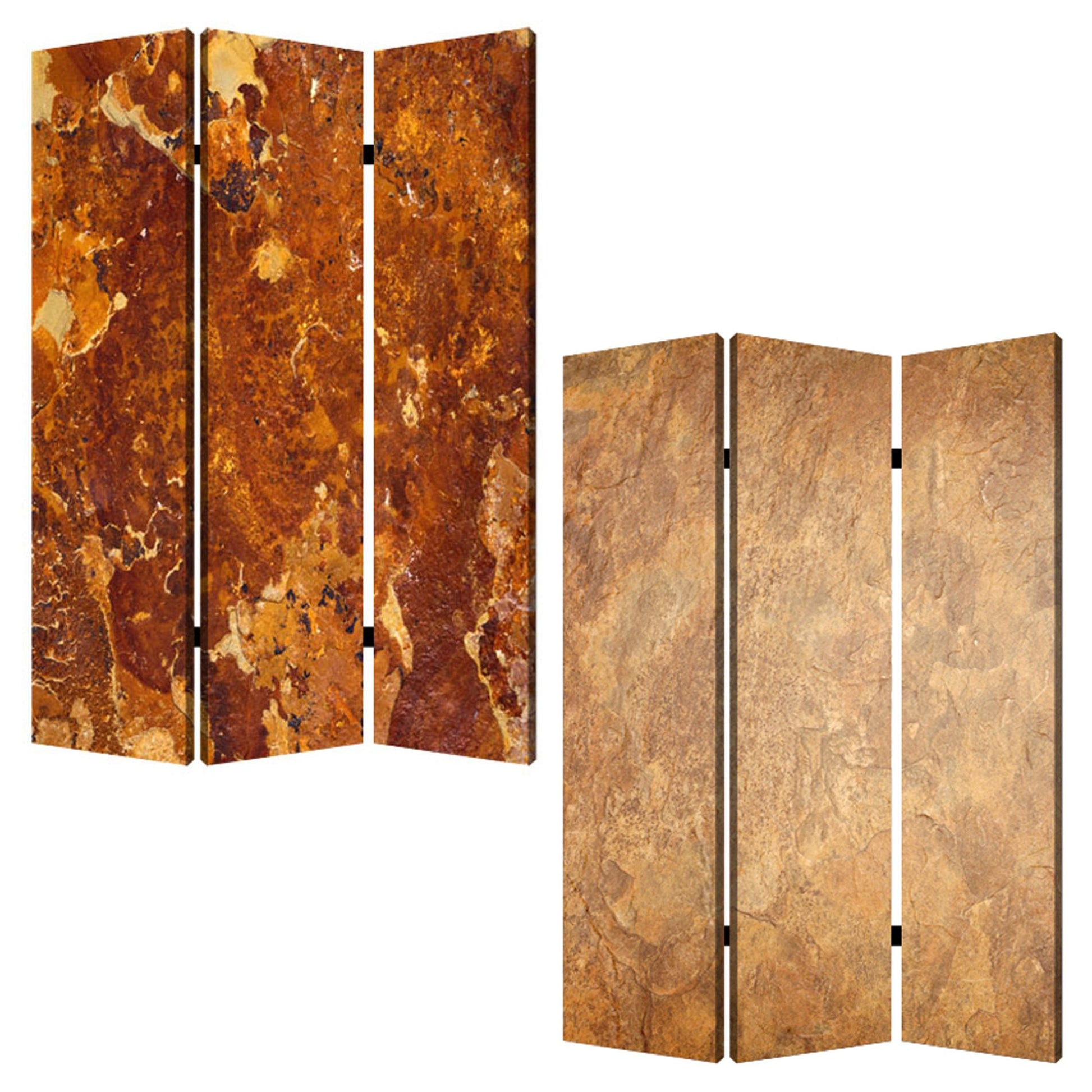 48" X 72" Multi Color Wood Canvas Brown Marble Screen-Room Dividers-DECOROLALA