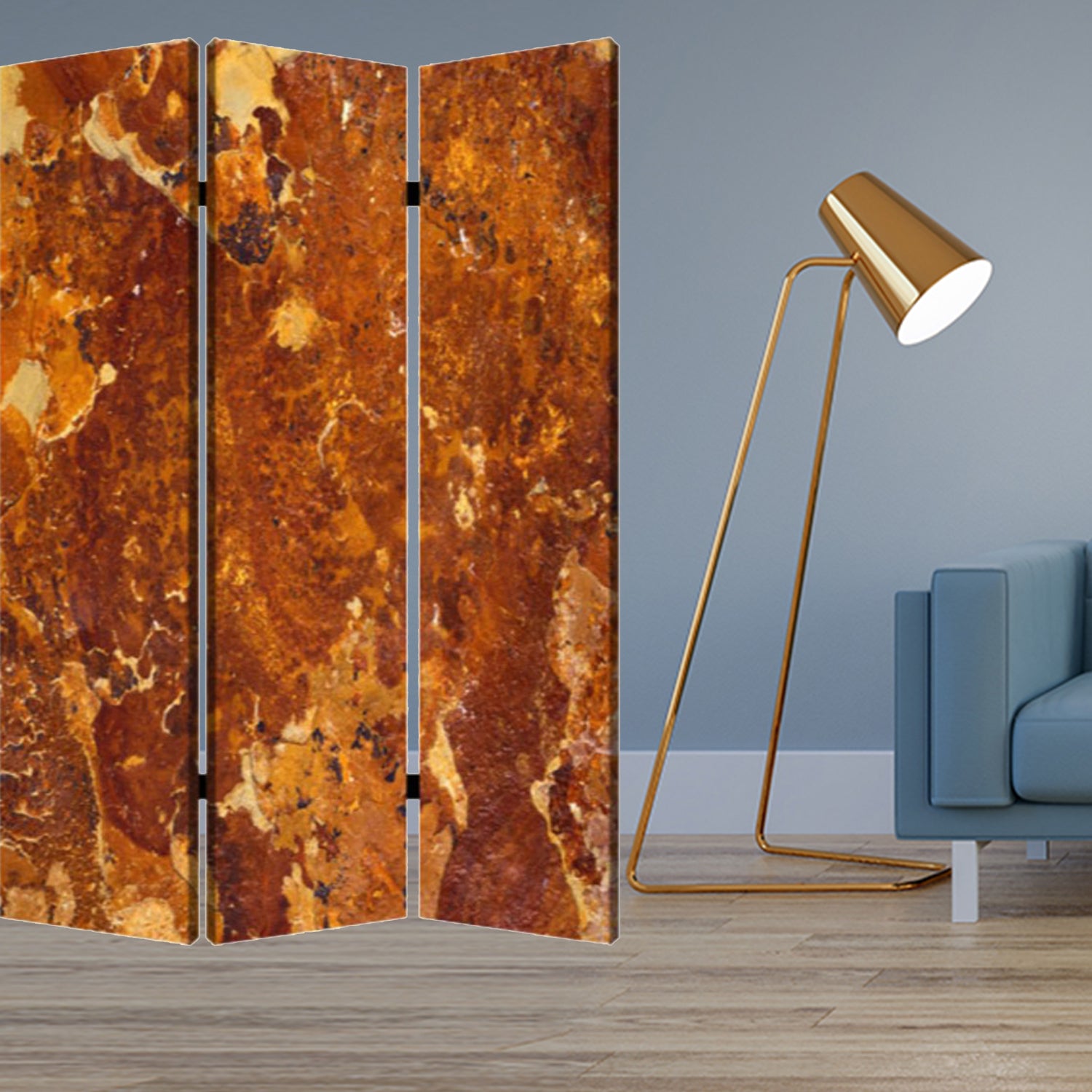 48" X 72" Multi Color Wood Canvas Brown Marble Screen-Room Dividers-DECOROLALA