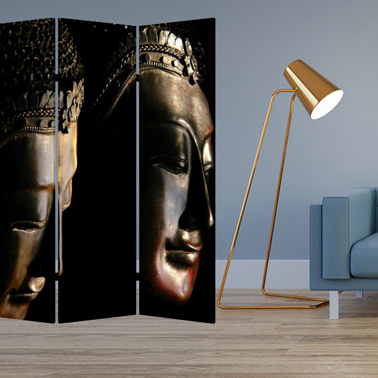 48" X 72" Multi Color Wood Canvas Budda Screen-Room Dividers-DECOROLALA
