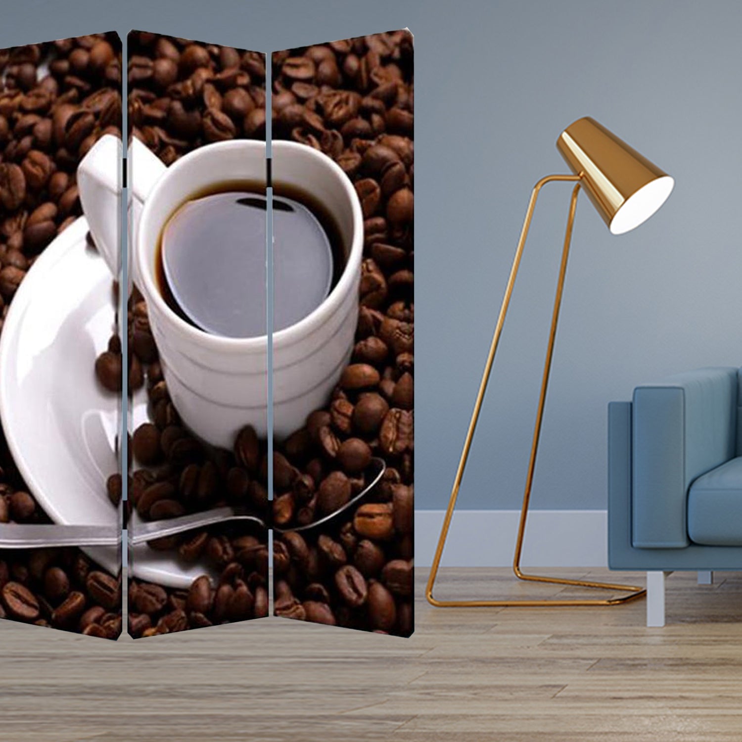 48" X 72" Multi Color Wood Canvas Coffee Time Screen-Room Dividers-DECOROLALA