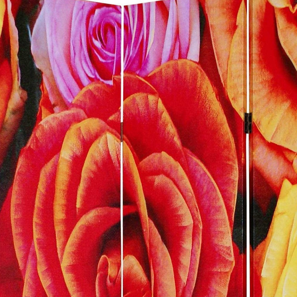 48 X 72 Multi Color Wood Canvas Daisy And Rose Screen-Room Dividers-DECOROLALA