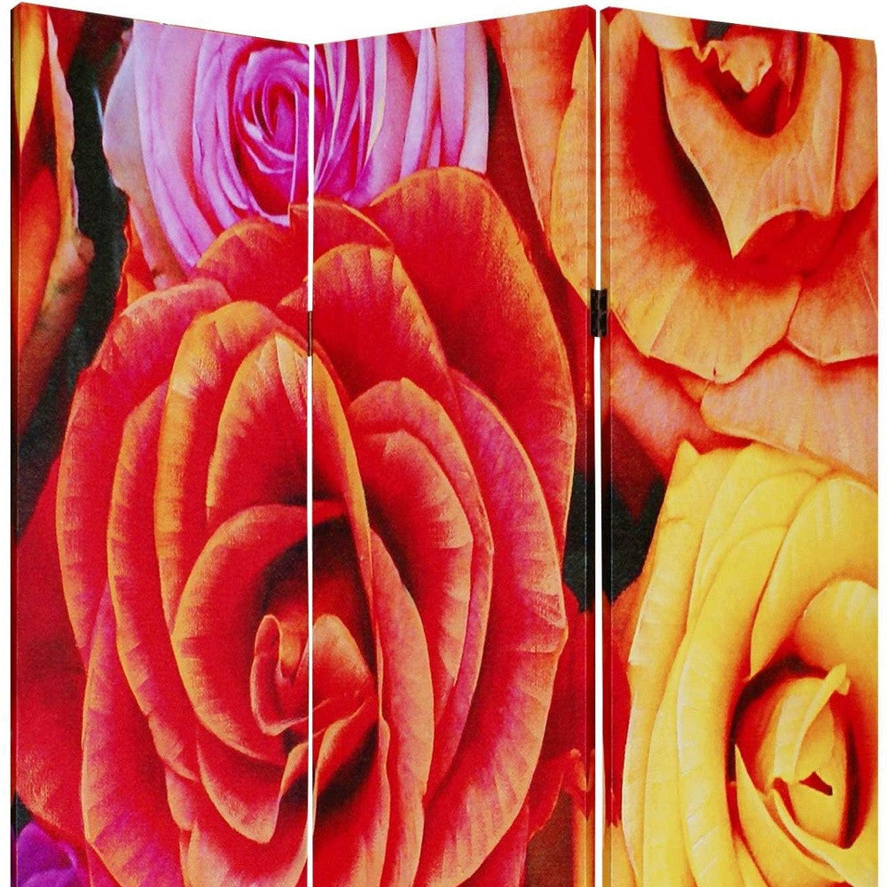 48 X 72 Multi Color Wood Canvas Daisy And Rose Screen-Room Dividers-DECOROLALA