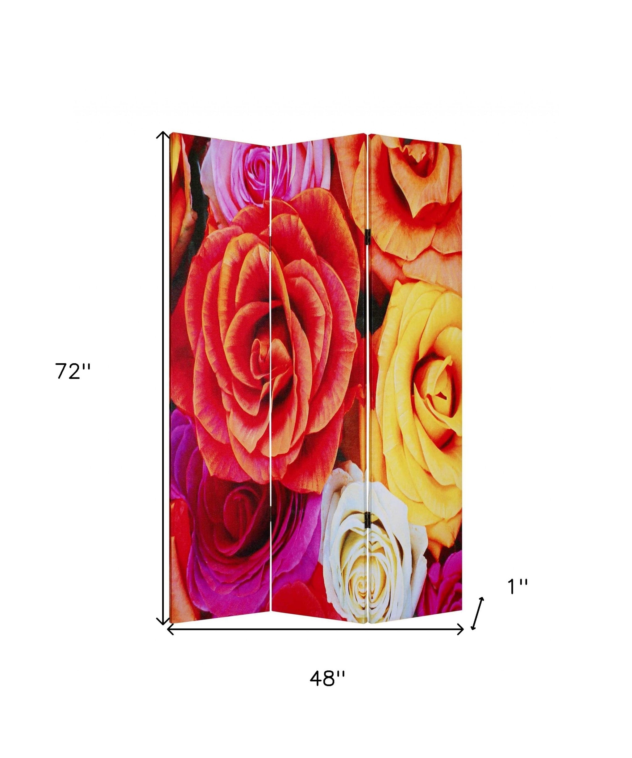 48 X 72 Multi Color Wood Canvas Daisy And Rose Screen-Room Dividers-DECOROLALA