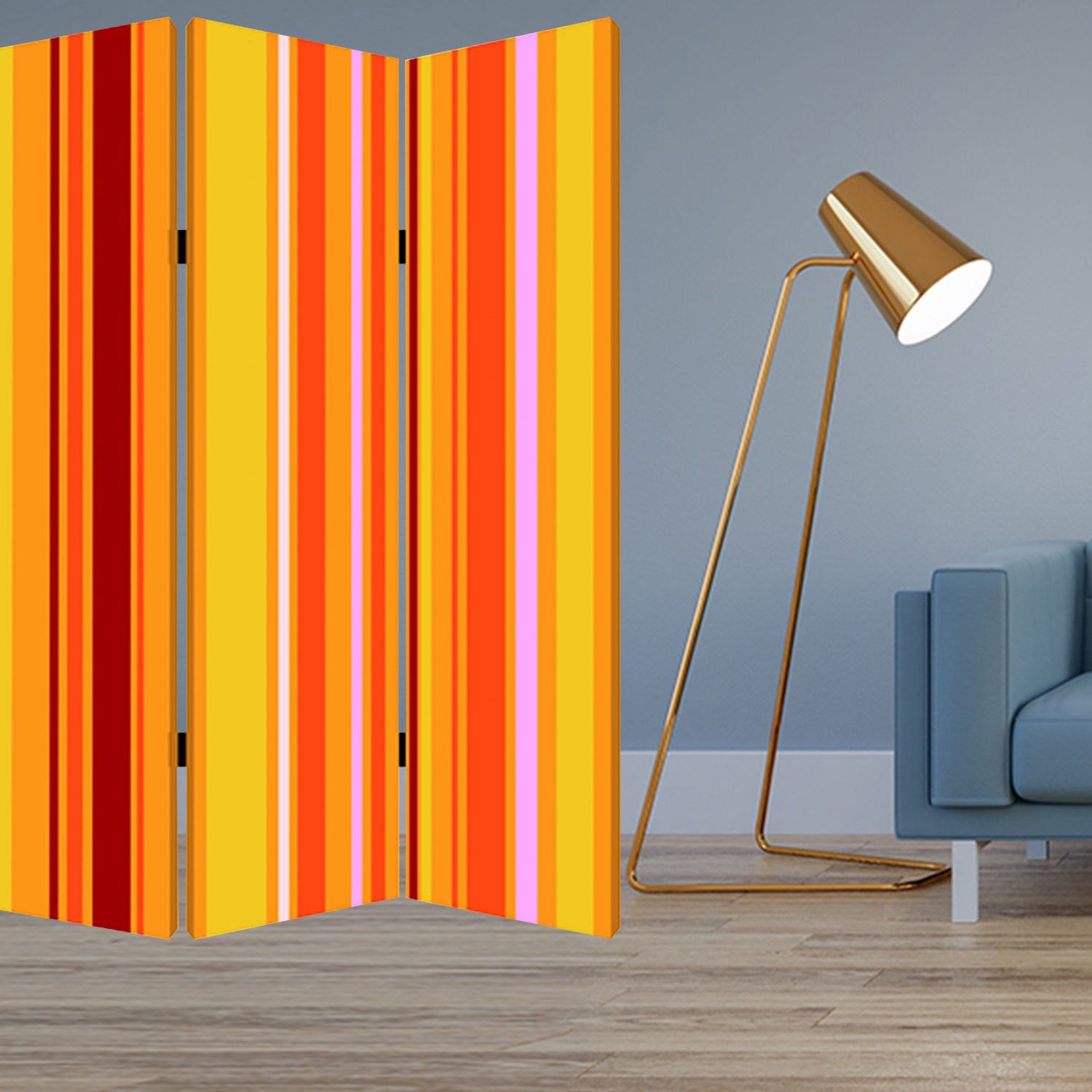 48 X 72 Multi Color Wood Canvas Deep Saffron Screen-Room Dividers-DECOROLALA