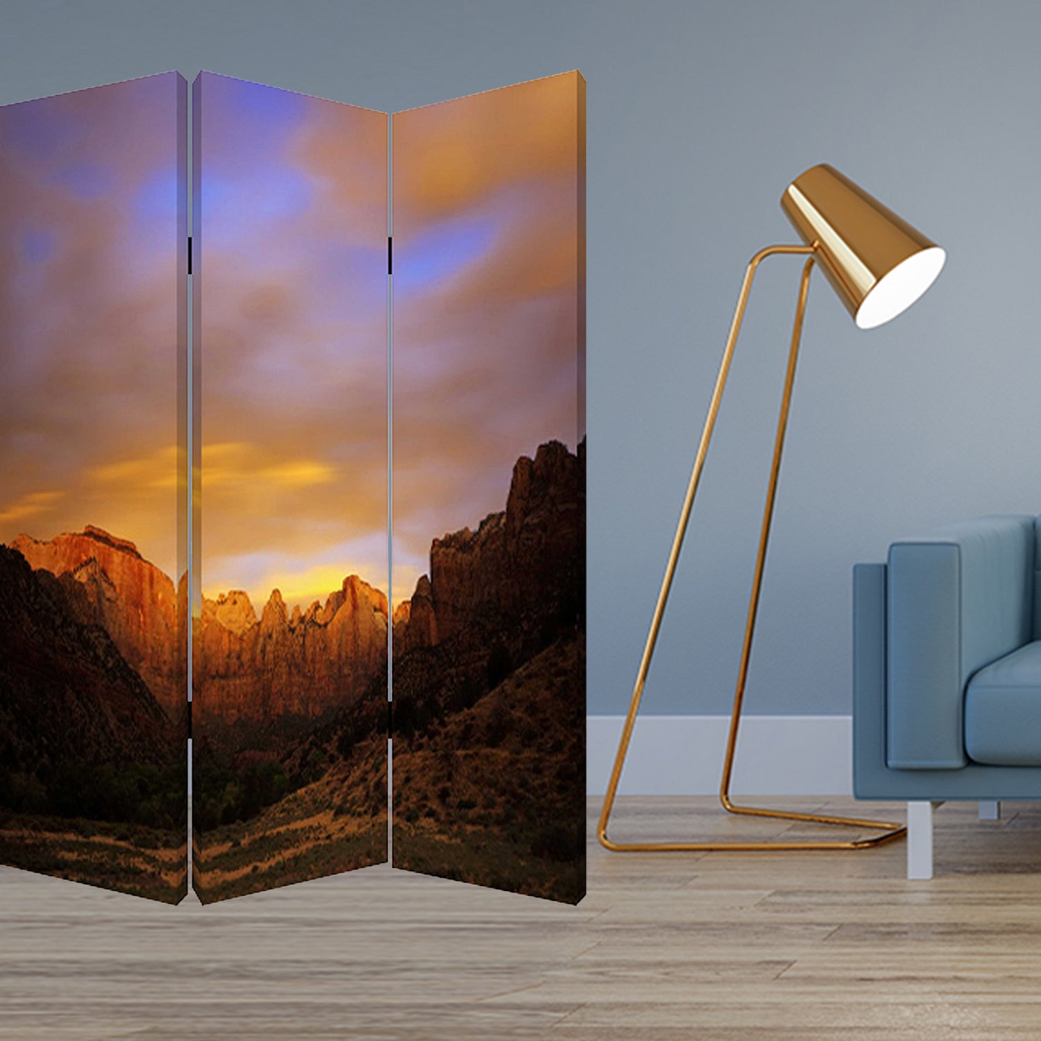 48 X 72 Multi Color Wood Canvas Desert Screen-Room Dividers-DECOROLALA