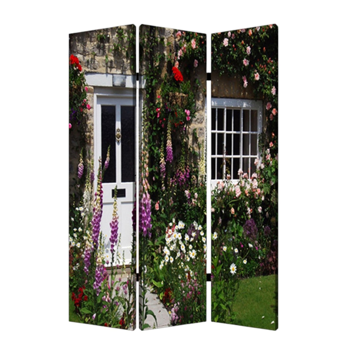 48" X 72" Multi Color Wood Canvas English Garden Screen-Room Dividers-DECOROLALA
