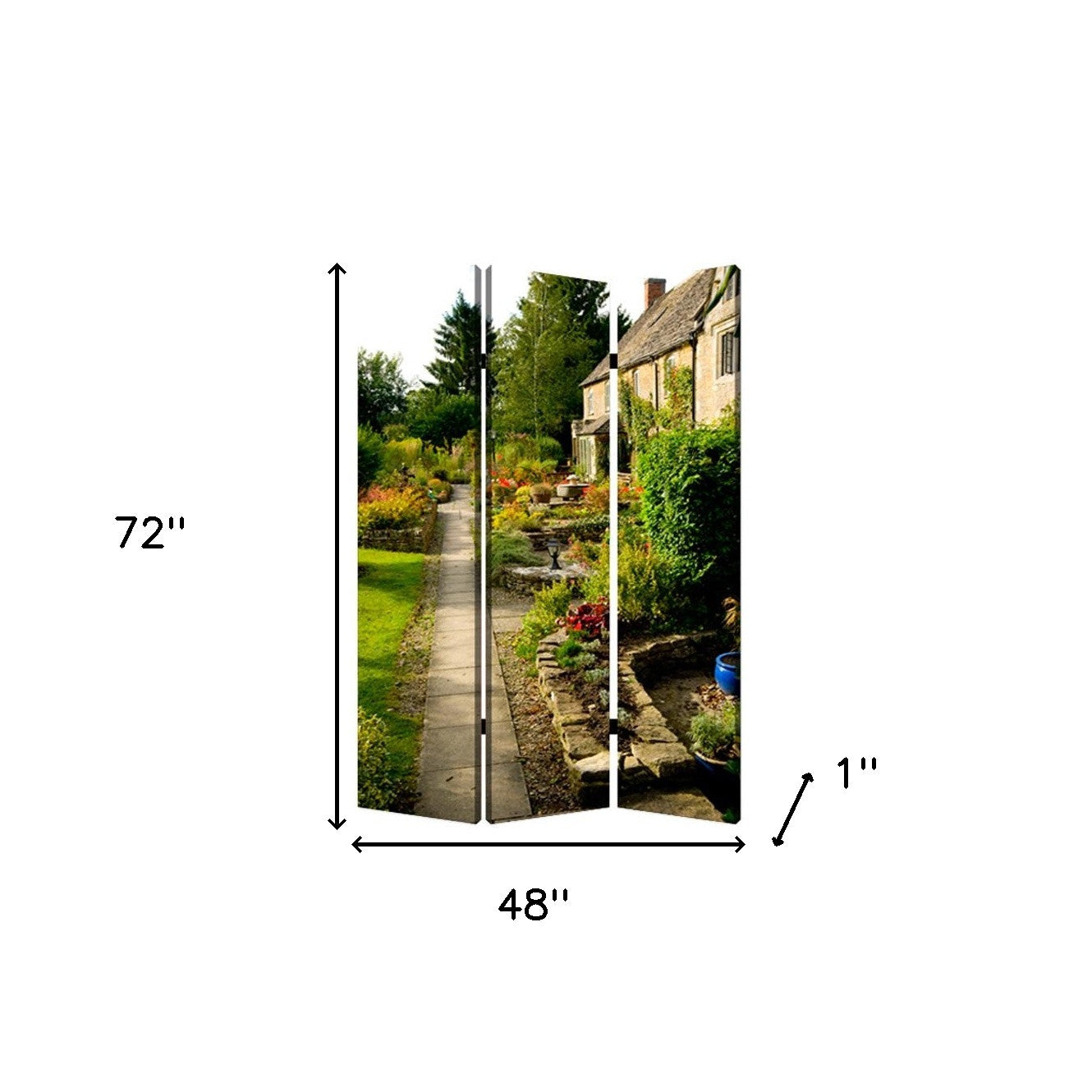 48" X 72" Multi Color Wood Canvas English Garden Screen-Room Dividers-DECOROLALA