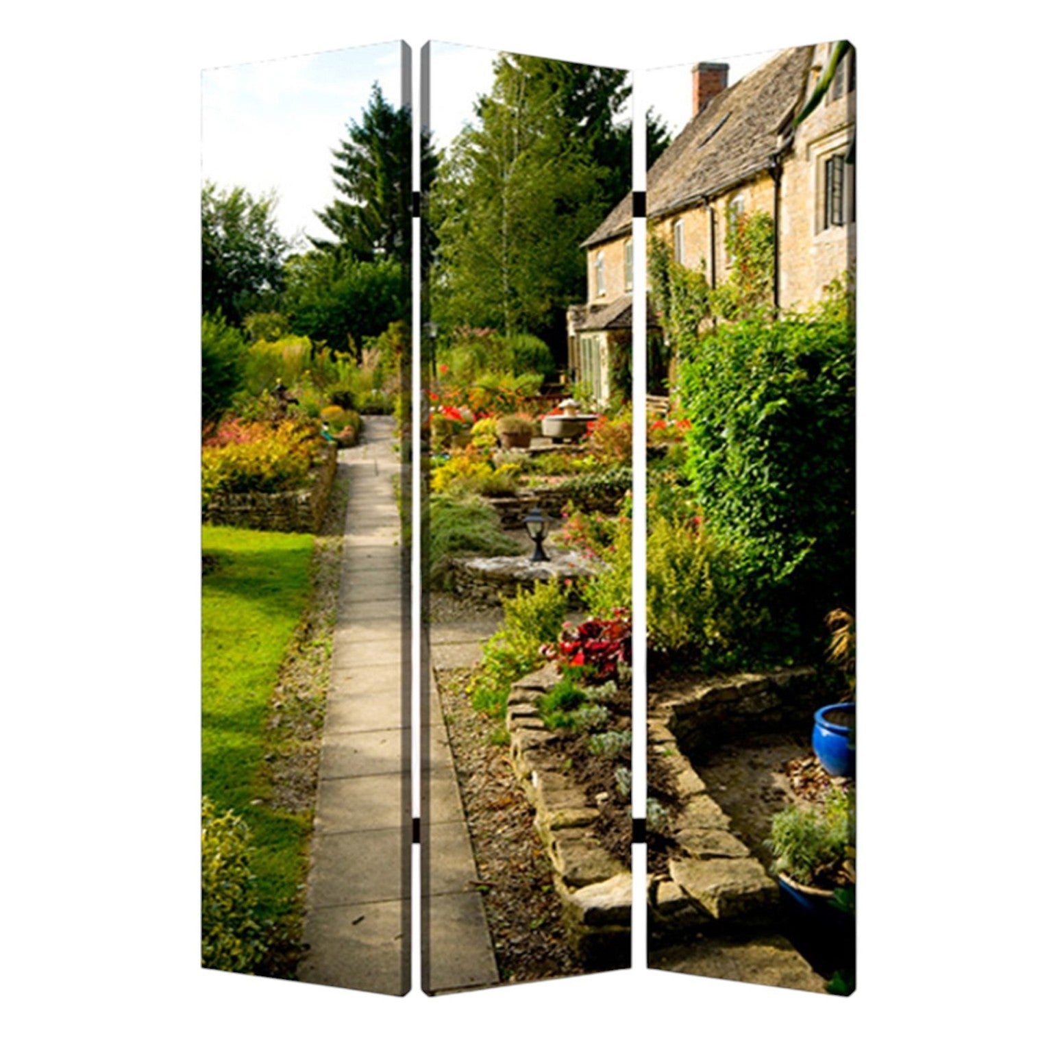 48" X 72" Multi Color Wood Canvas English Garden Screen-Room Dividers-DECOROLALA