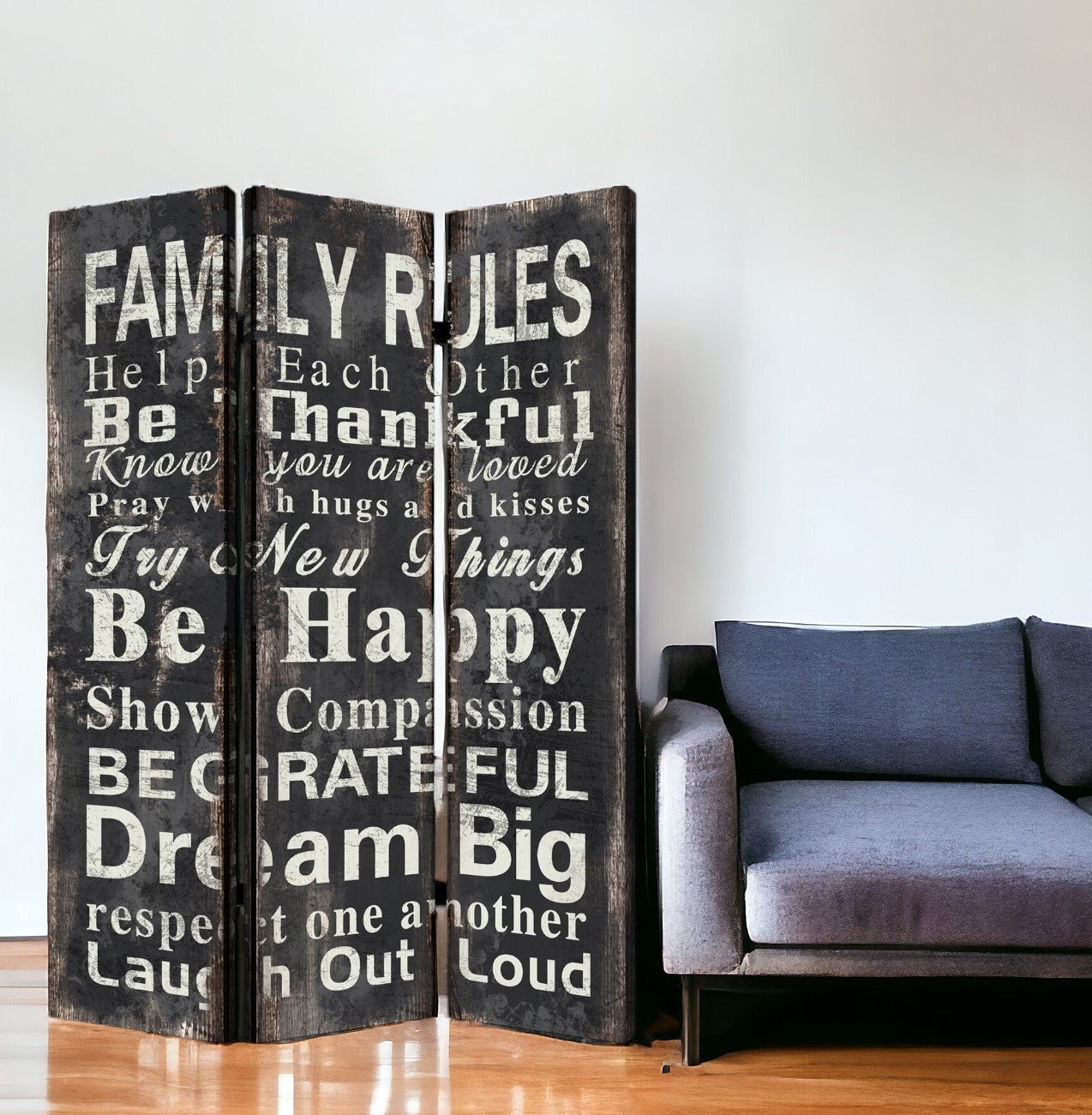48 X 72 Multi Color Wood Canvas Family Rule Screen-Room Dividers-DECOROLALA