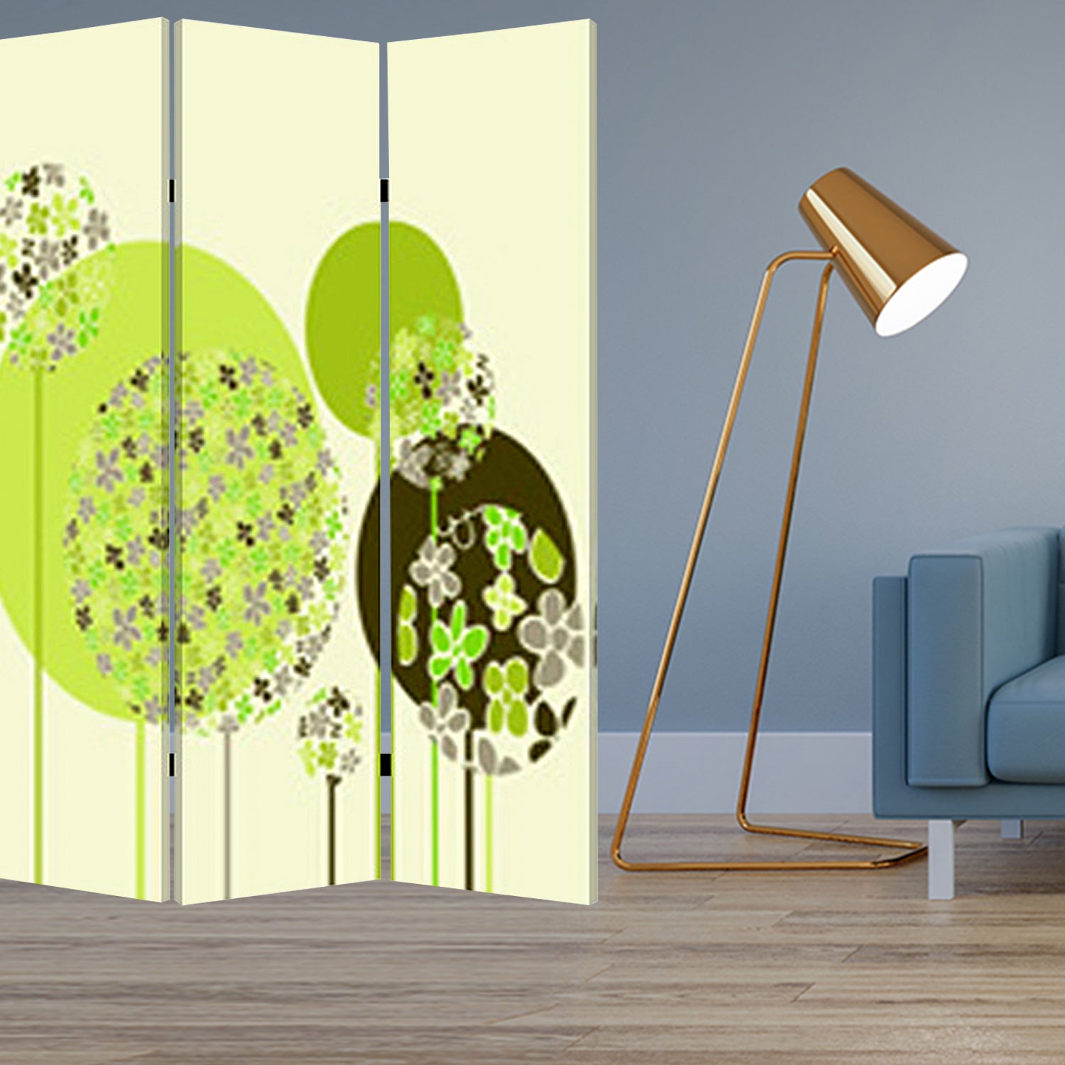 48 X 72 Multi Color Wood Canvas Floral Buds Screen-Room Dividers-DECOROLALA