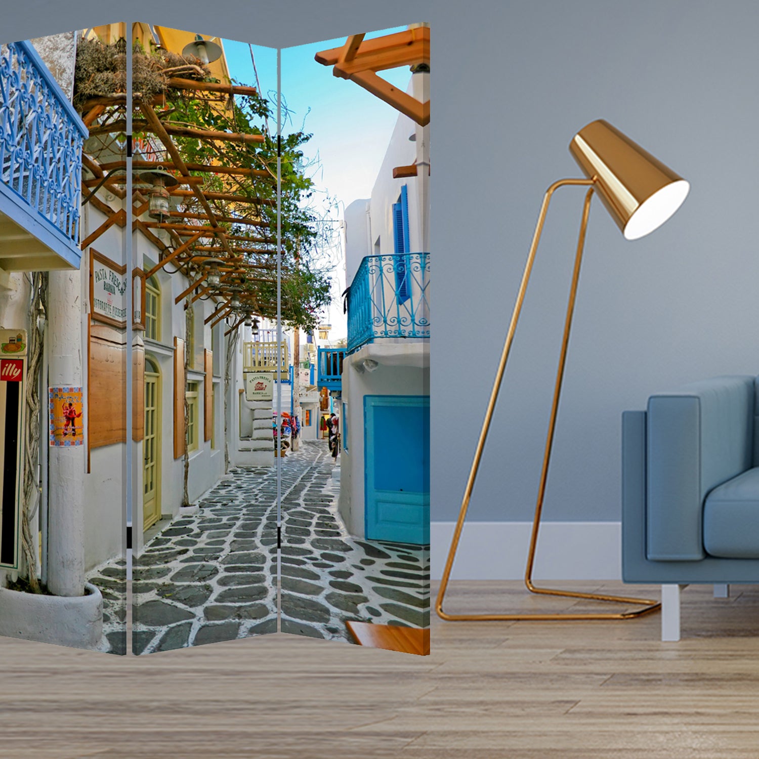 48" X 72" Multi Color Wood Canvas Greece Screen-Room Dividers-DECOROLALA