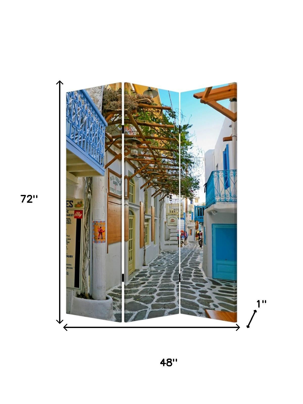 48" X 72" Multi Color Wood Canvas Greece Screen-Room Dividers-DECOROLALA