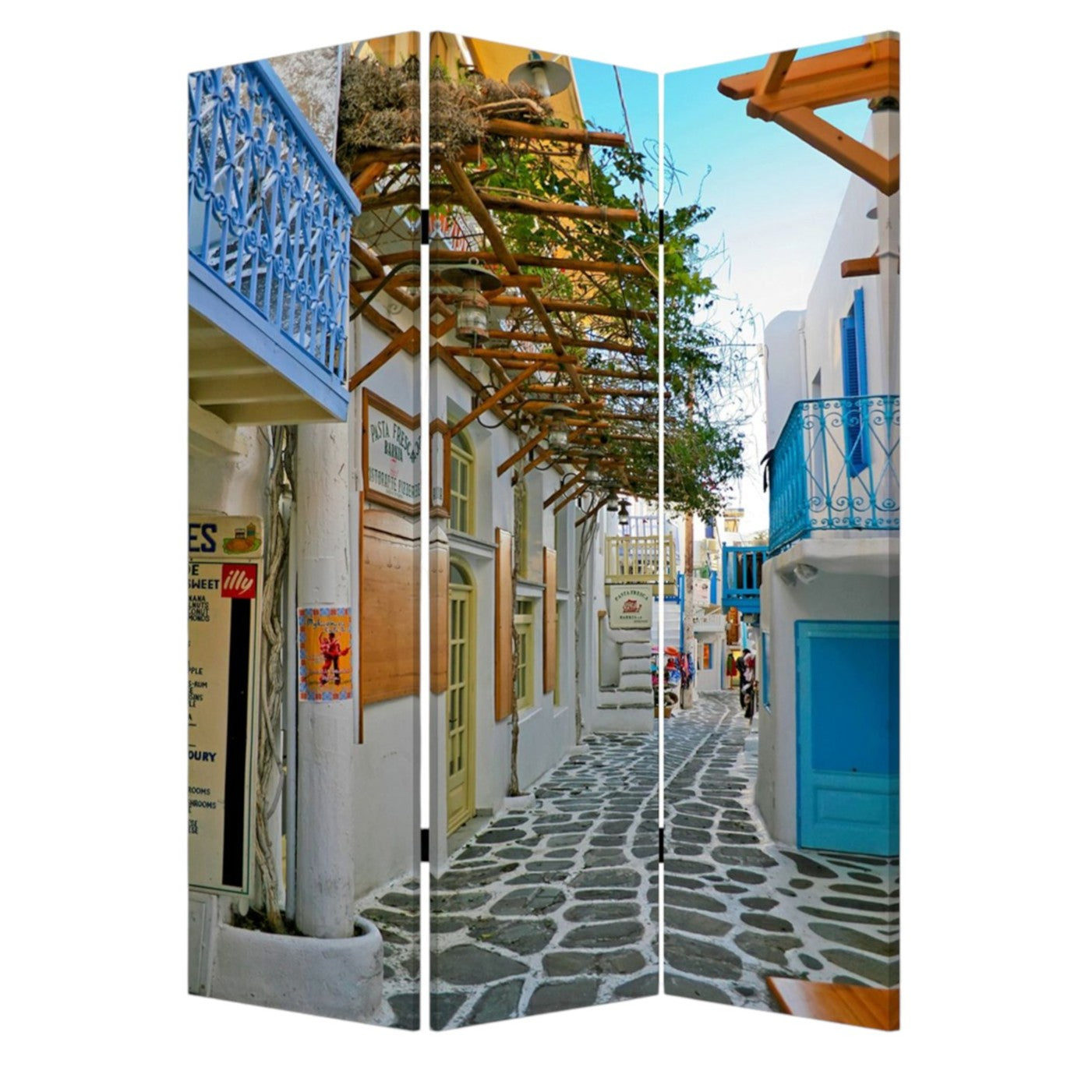 48" X 72" Multi Color Wood Canvas Greece Screen-Room Dividers-DECOROLALA