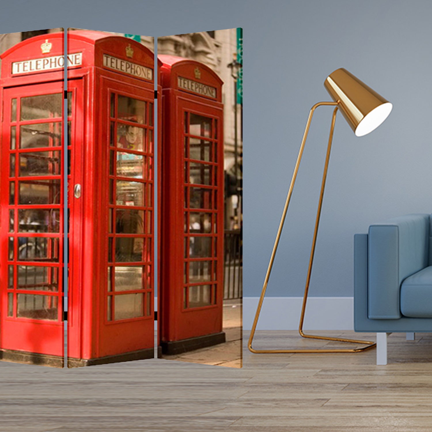 48" X 72" Multi Color Wood Canvas London Screen-Room Dividers-DECOROLALA