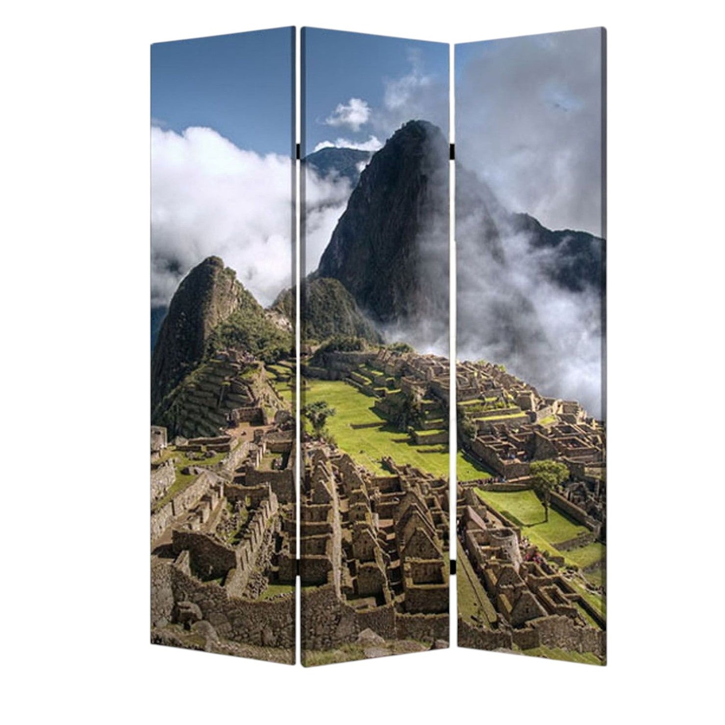 48" X 72" Multi Color Wood Canvas Machu Picchu Screen-Room Dividers-DECOROLALA