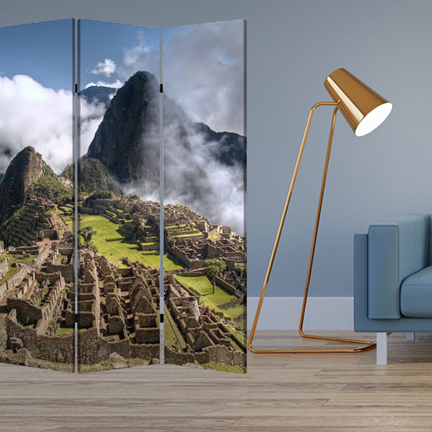 48" X 72" Multi Color Wood Canvas Machu Picchu Screen-Room Dividers-DECOROLALA
