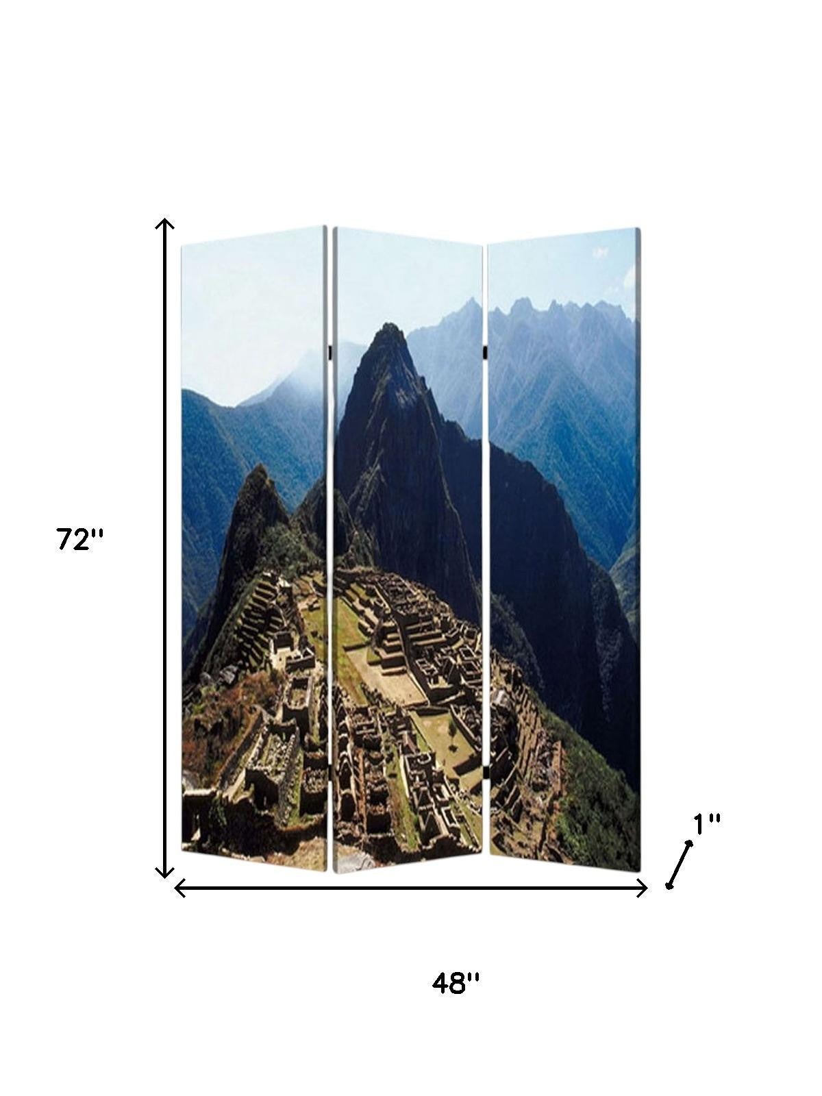 48" X 72" Multi Color Wood Canvas Machu Picchu Screen-Room Dividers-DECOROLALA