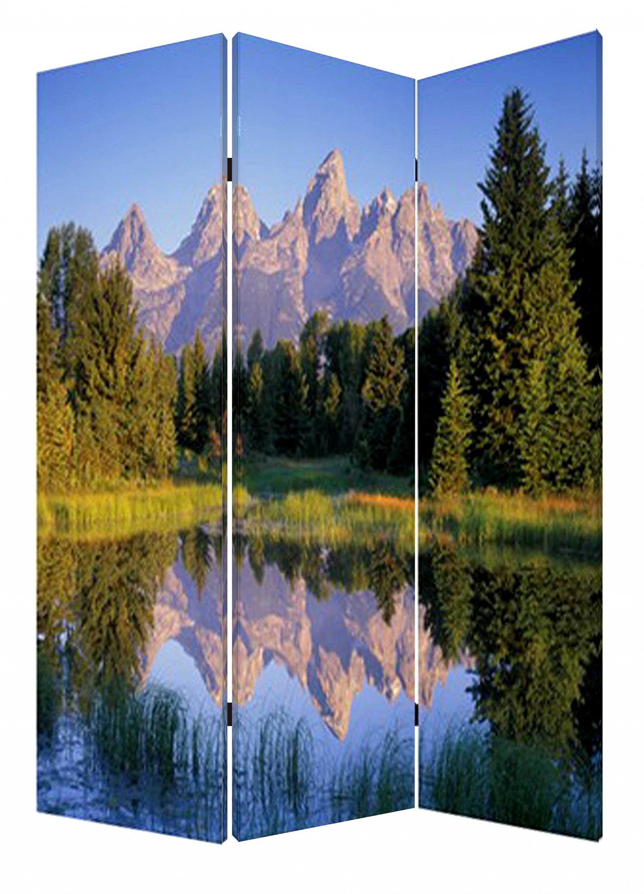 48 X 72 Multi Color Wood Canvas Mountain Peaks Screen-Room Dividers-DECOROLALA