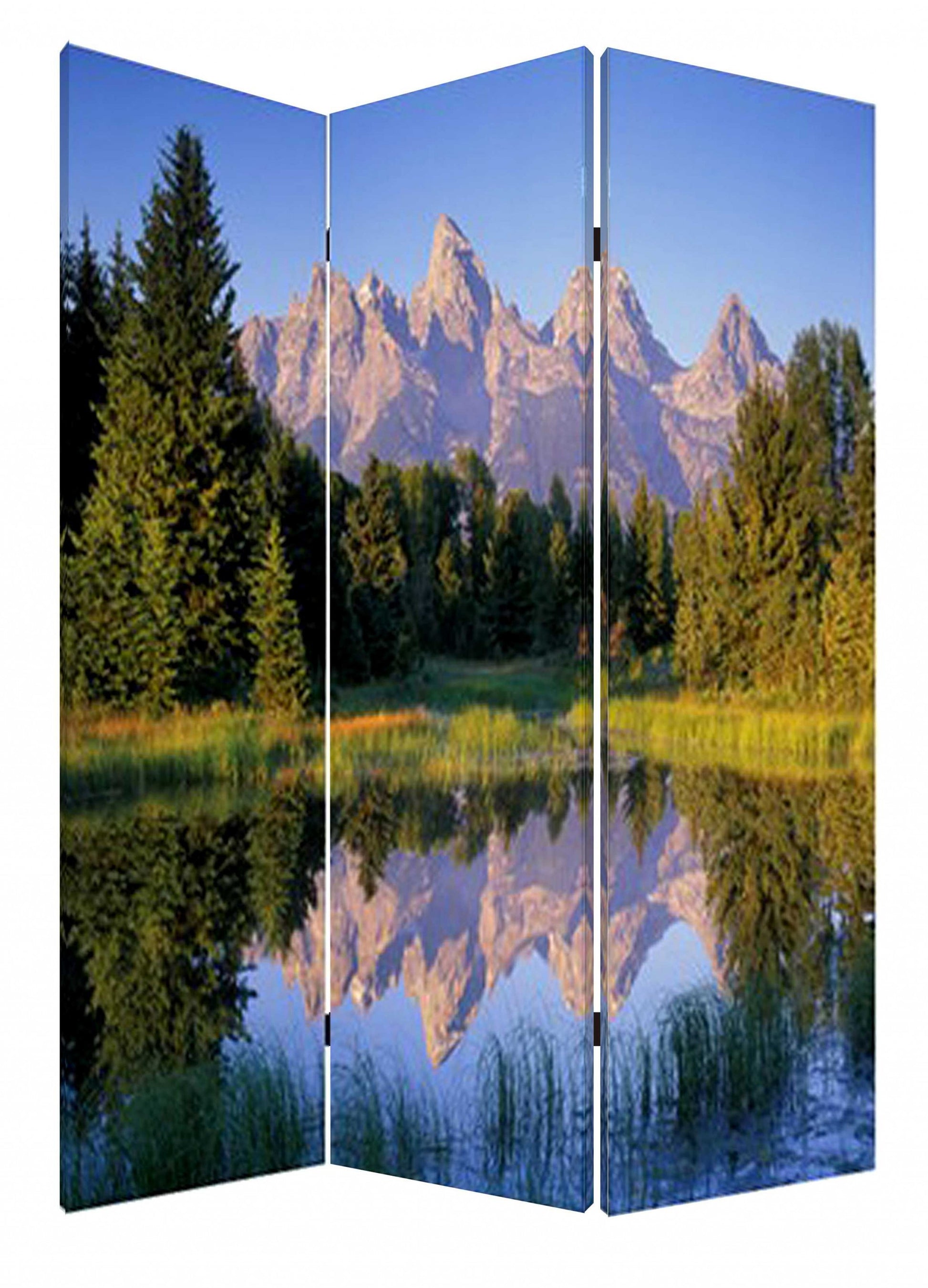 48 X 72 Multi Color Wood Canvas Mountain Peaks Screen-Room Dividers-DECOROLALA