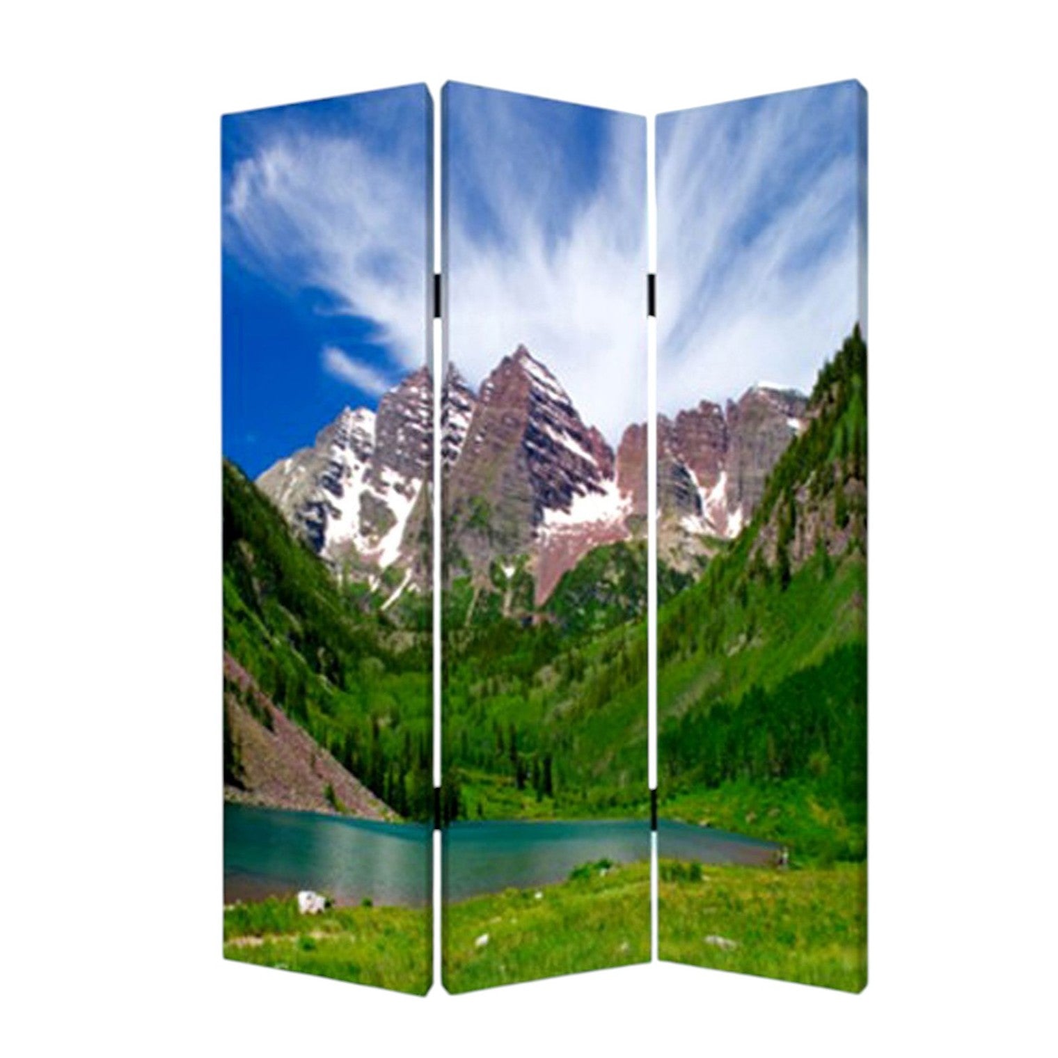 48 X 72 Multi Color Wood Canvas Mountain Peaks Screen-Room Dividers-DECOROLALA