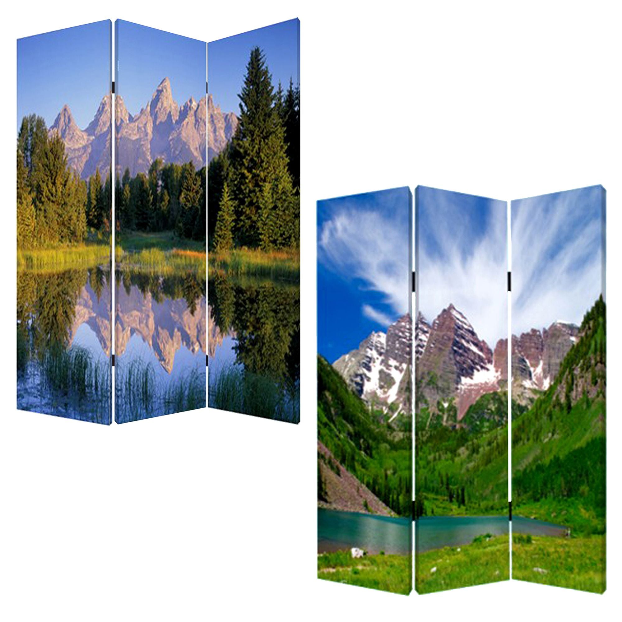 48 X 72 Multi Color Wood Canvas Mountain Peaks Screen-Room Dividers-DECOROLALA