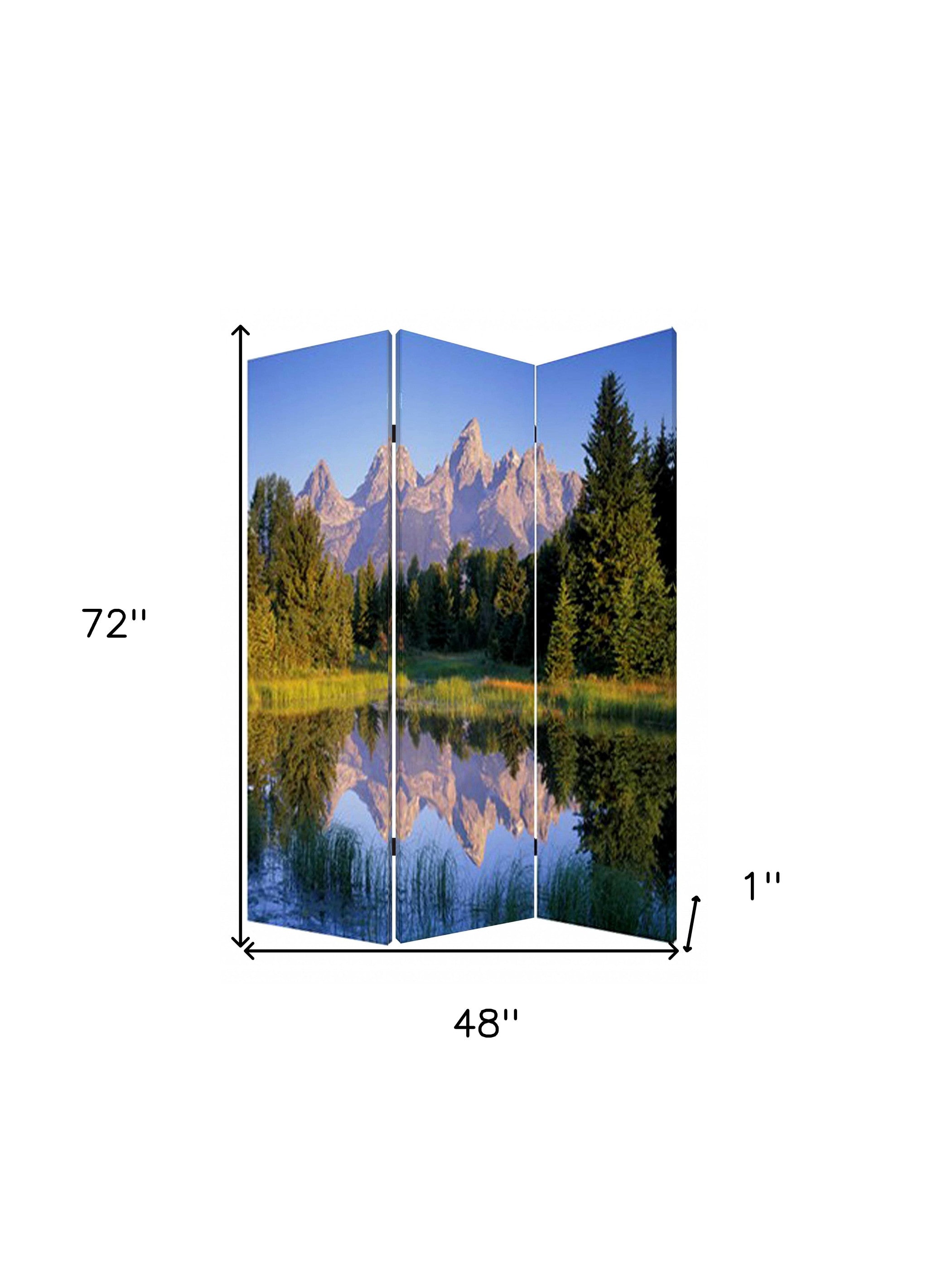 48 X 72 Multi Color Wood Canvas Mountain Peaks Screen-Room Dividers-DECOROLALA