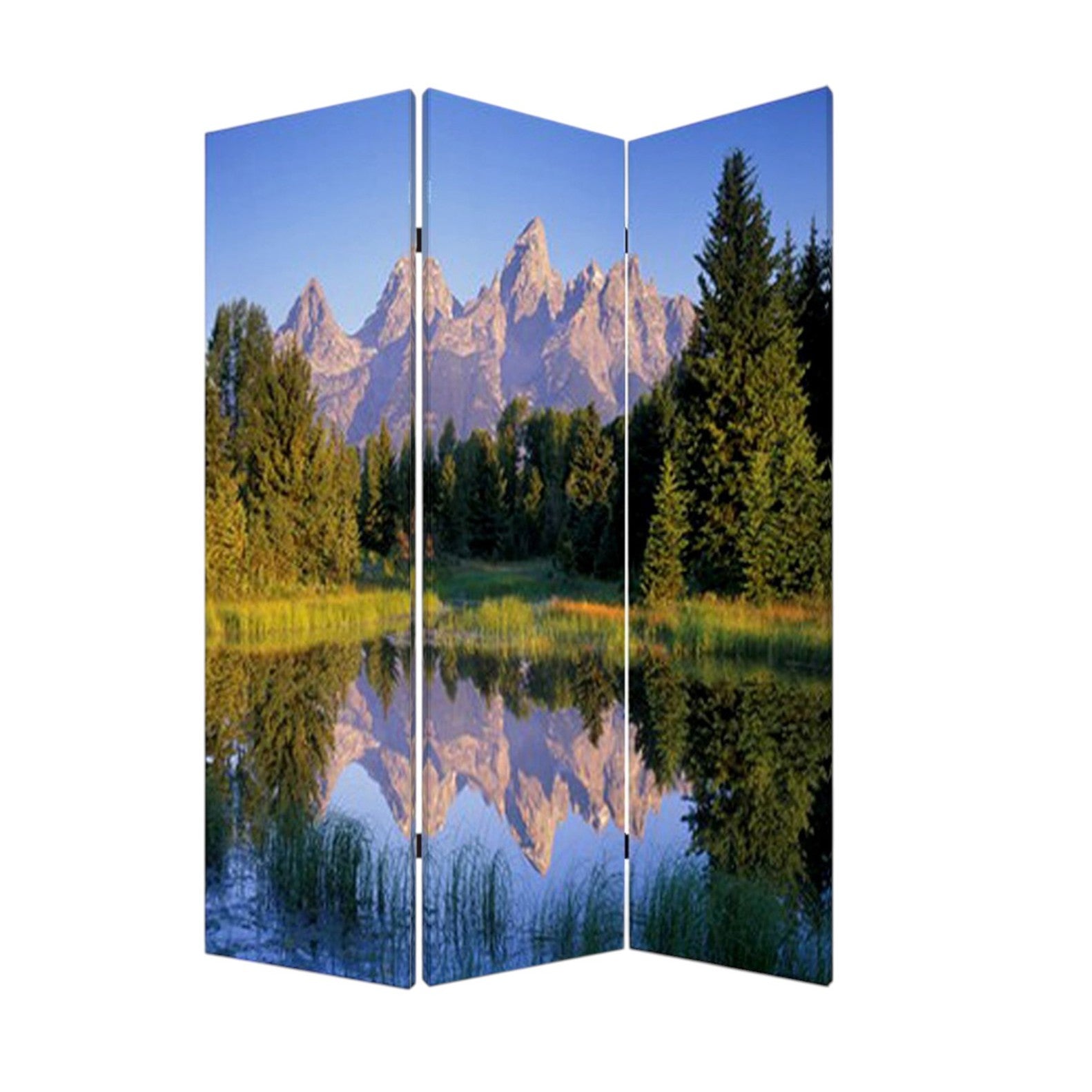 48 X 72 Multi Color Wood Canvas Mountain Peaks Screen-Room Dividers-DECOROLALA
