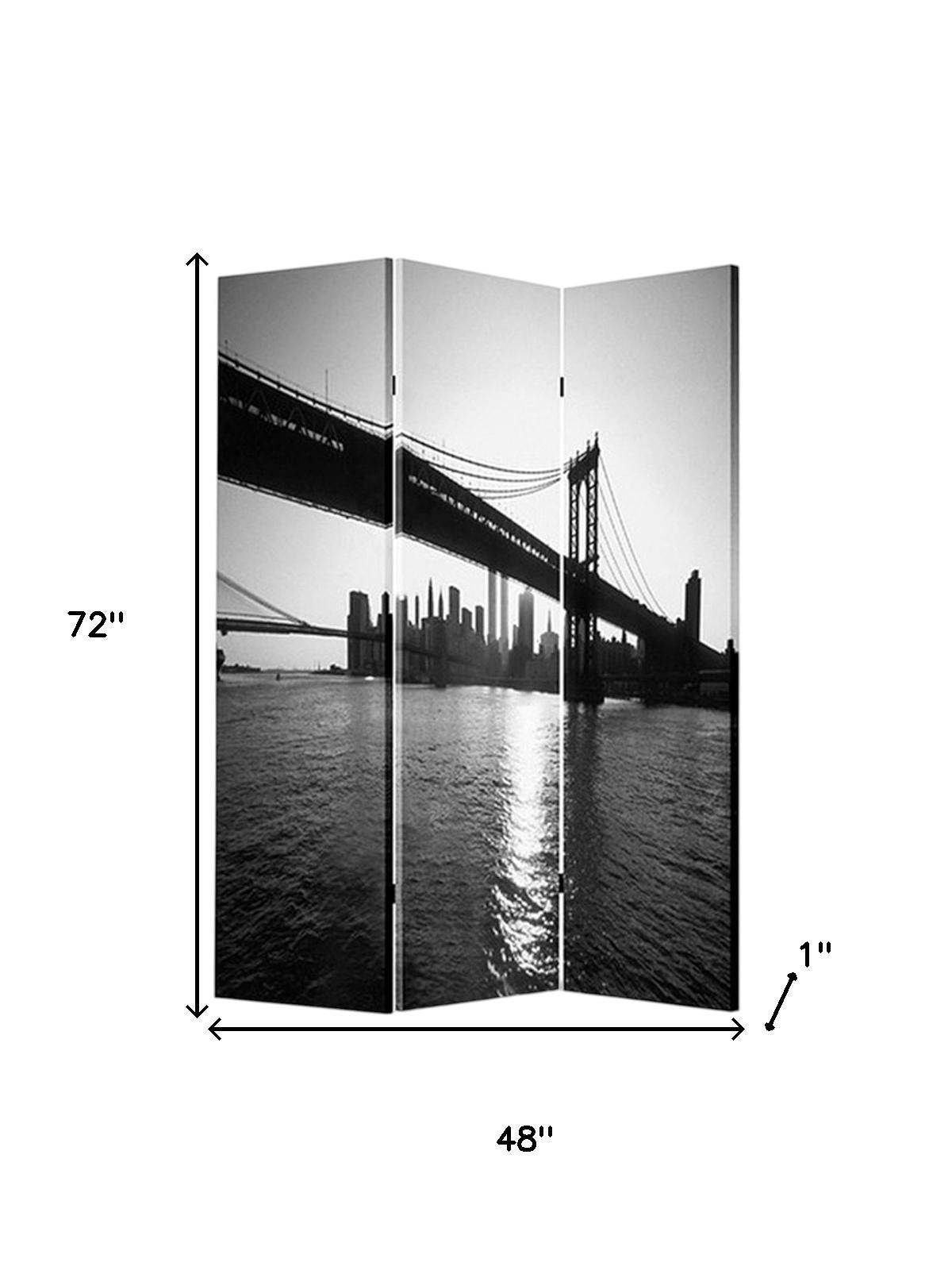 48" X 72" Multi Color Wood Canvas New York Skyline Screen-Room Dividers-DECOROLALA