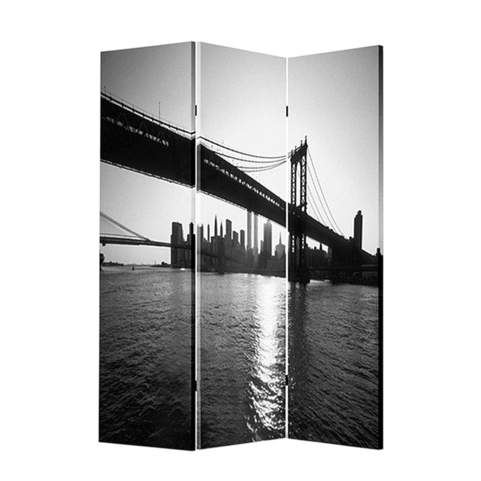 48" X 72" Multi Color Wood Canvas New York Skyline Screen-Room Dividers-DECOROLALA