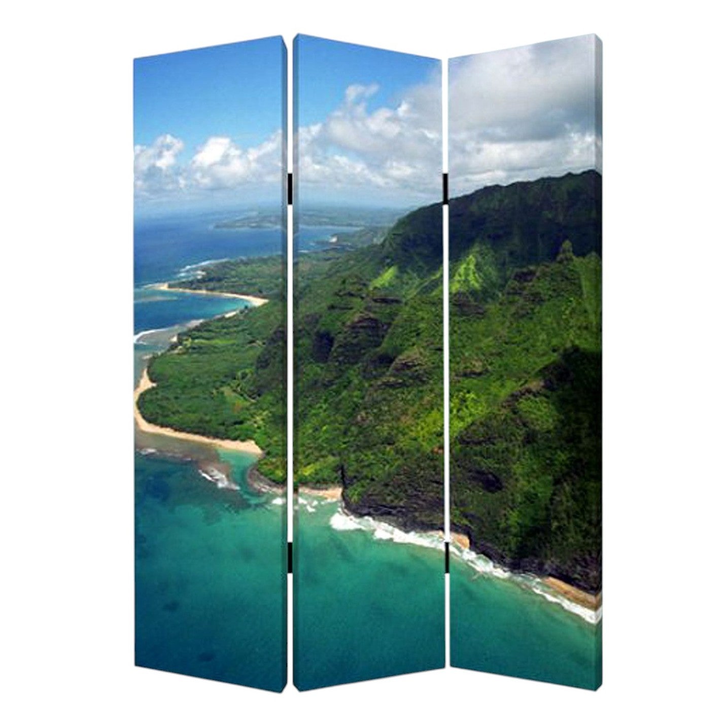 48 X 72 Multi Color Wood Canvas Palm Tripical Screen-Room Dividers-DECOROLALA