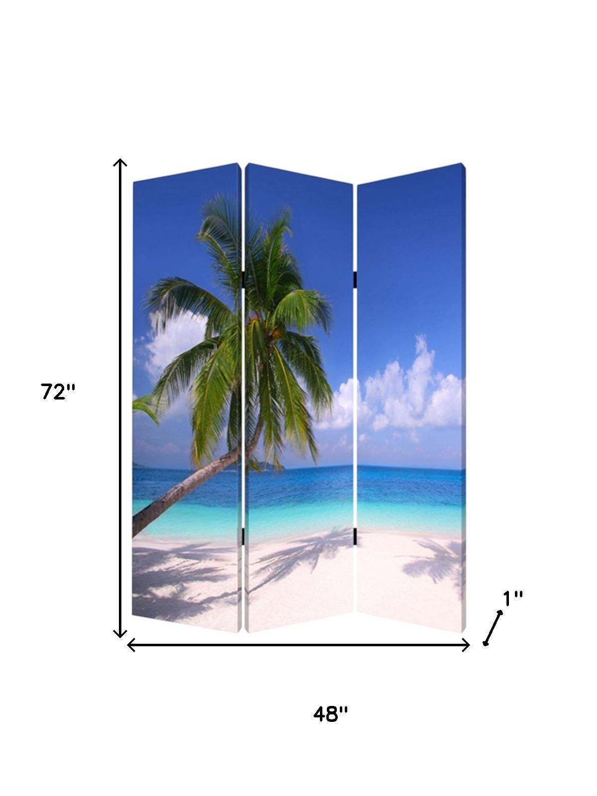 48 X 72 Multi Color Wood Canvas Palm Tripical Screen-Room Dividers-DECOROLALA