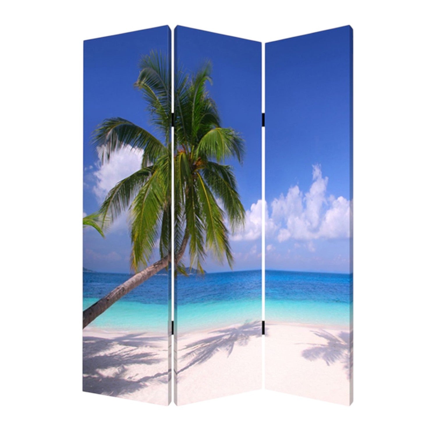 48 X 72 Multi Color Wood Canvas Palm Tripical Screen-Room Dividers-DECOROLALA