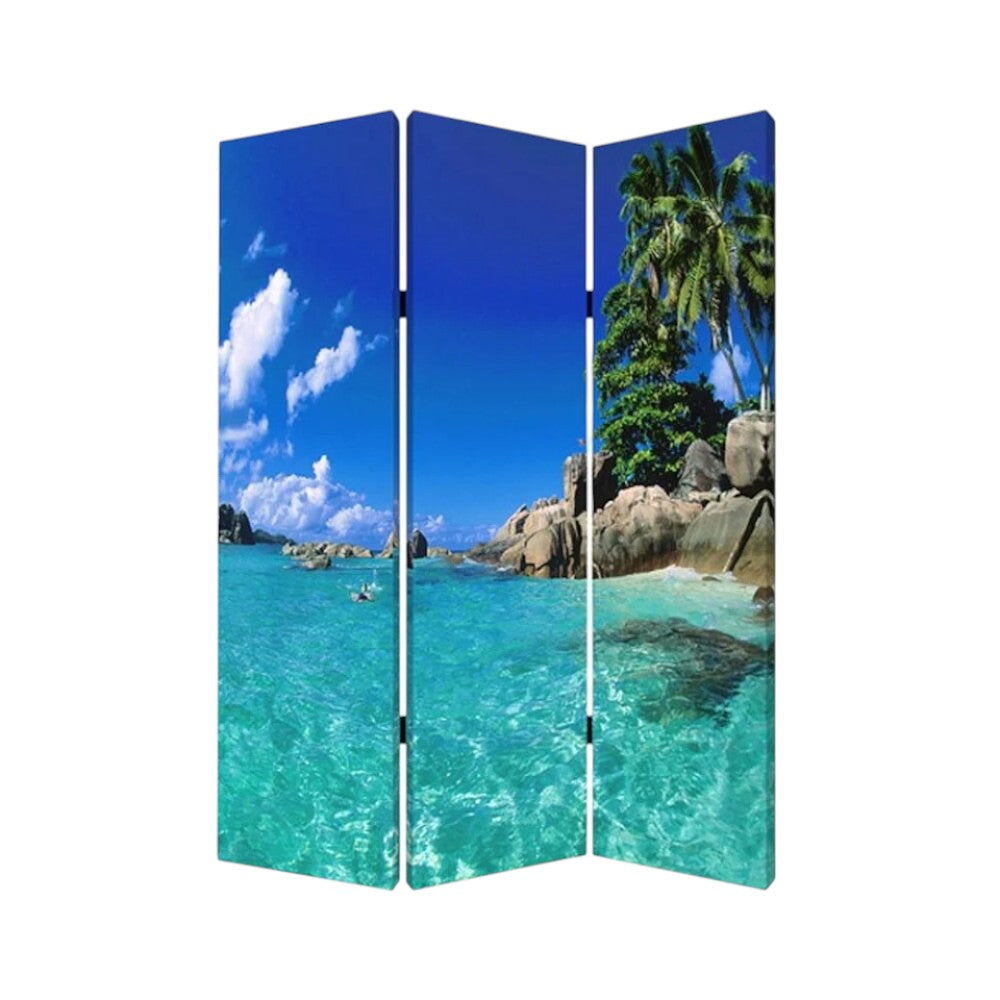 48 X 72 Multi Color Wood Canvas Paradise Screen-Room Dividers-DECOROLALA