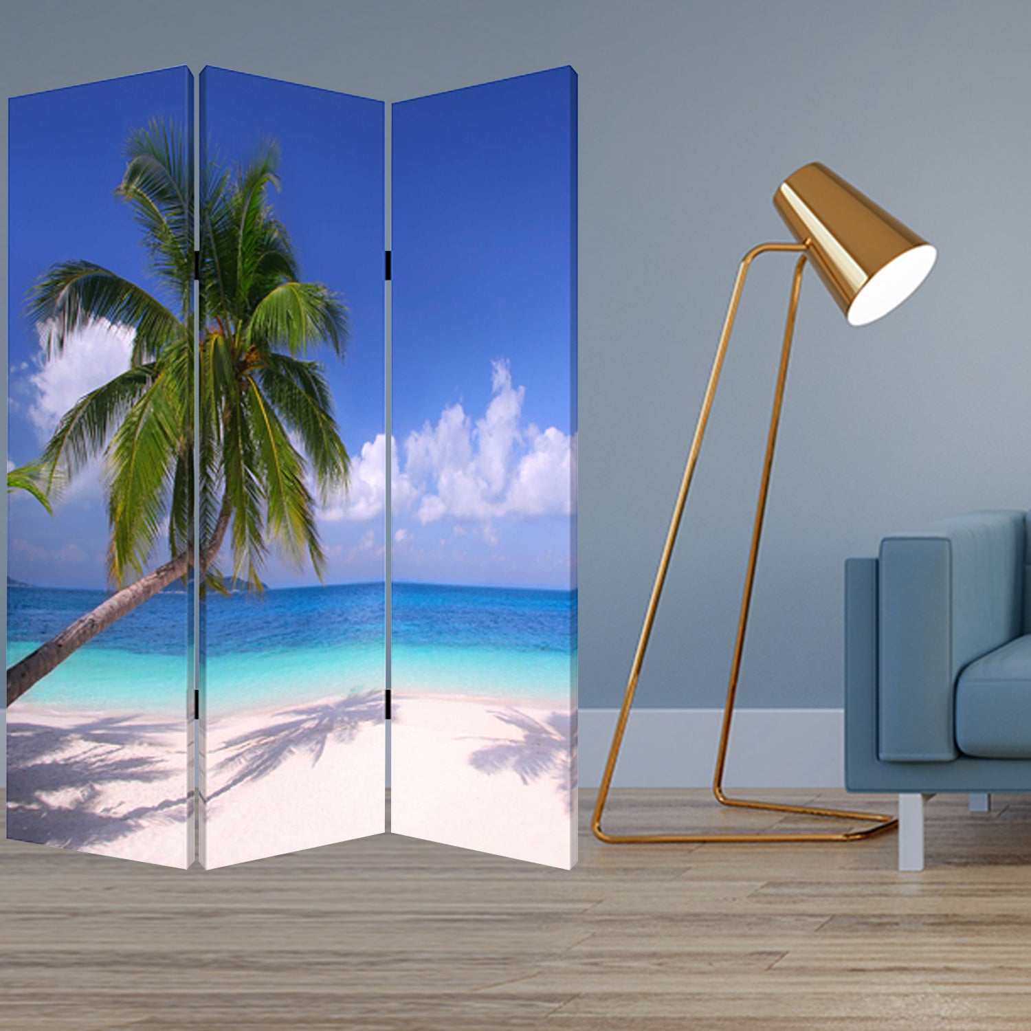 48 X 72 Multi Color Wood Canvas Paradise Screen-Room Dividers-DECOROLALA