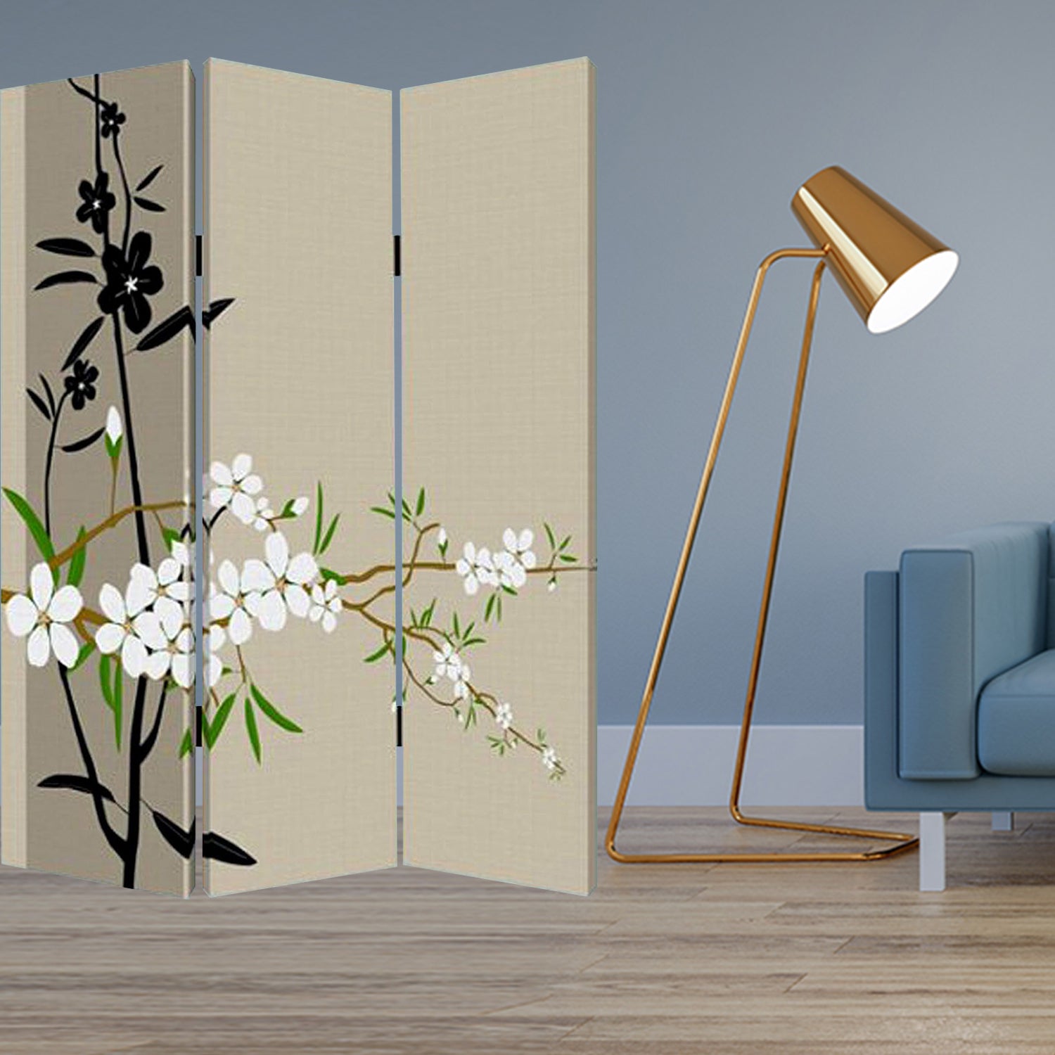 48" X 72" Multi Color Wood Canvas Plum Blossom Screen-Room Dividers-DECOROLALA