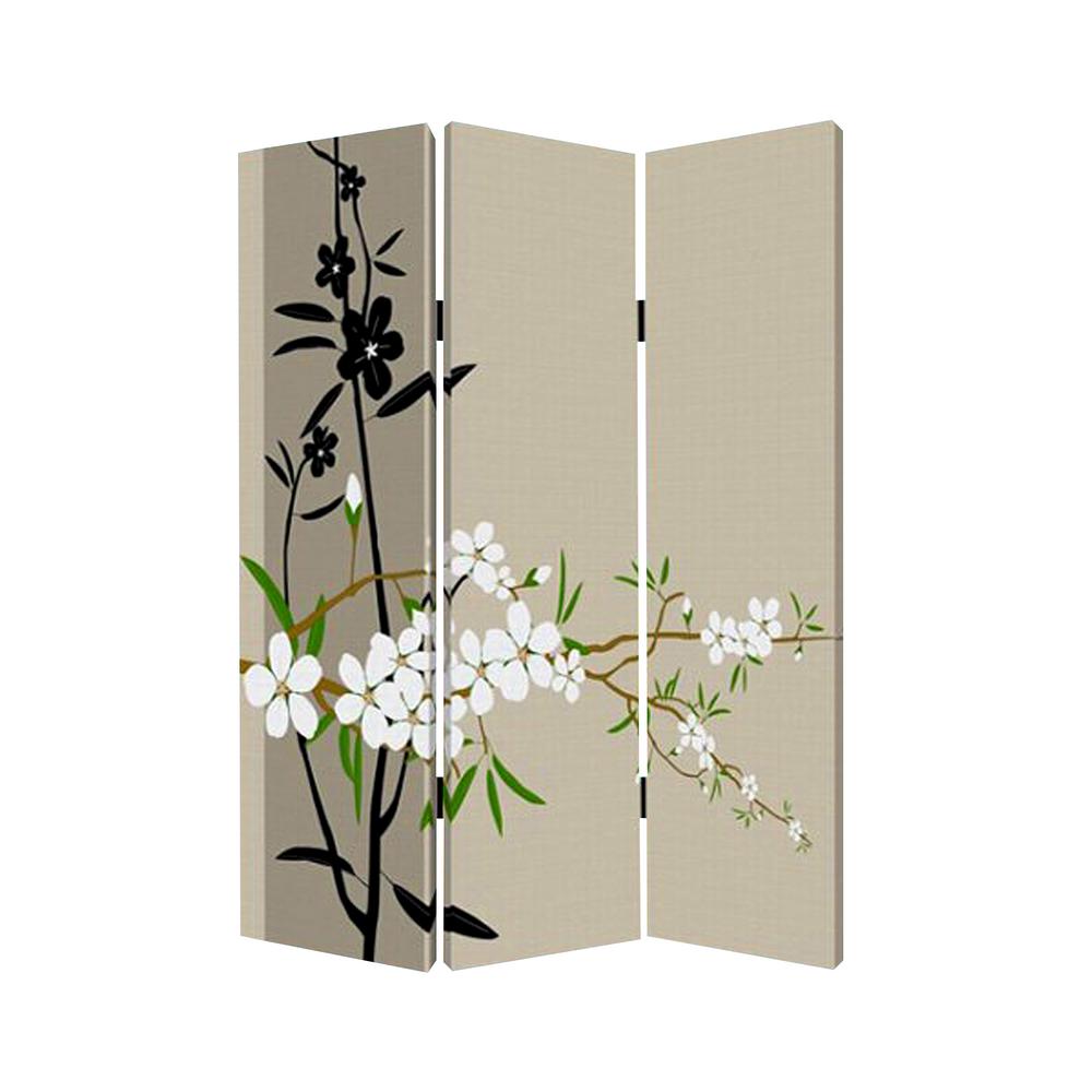 48" X 72" Multi Color Wood Canvas Plum Blossom Screen-Room Dividers-DECOROLALA