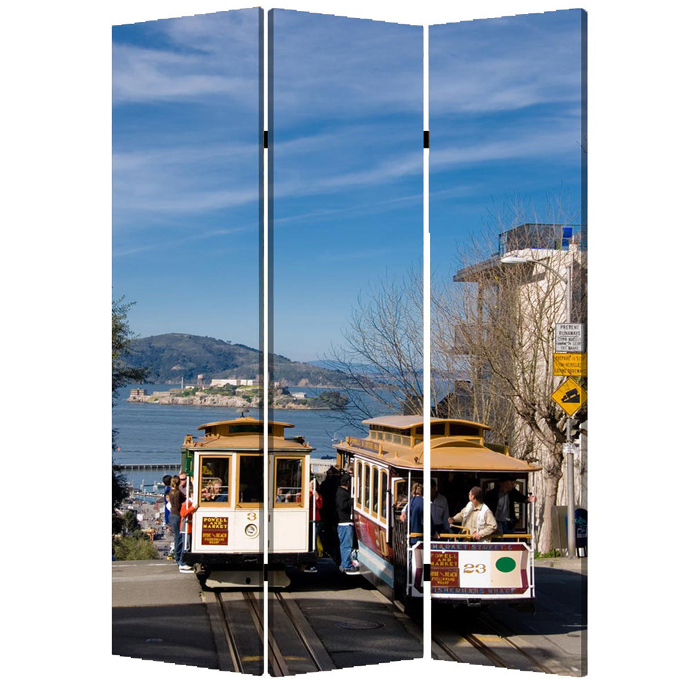 48" X 72" Multi Color Wood Canvas San Francisco Screen-Room Dividers-DECOROLALA