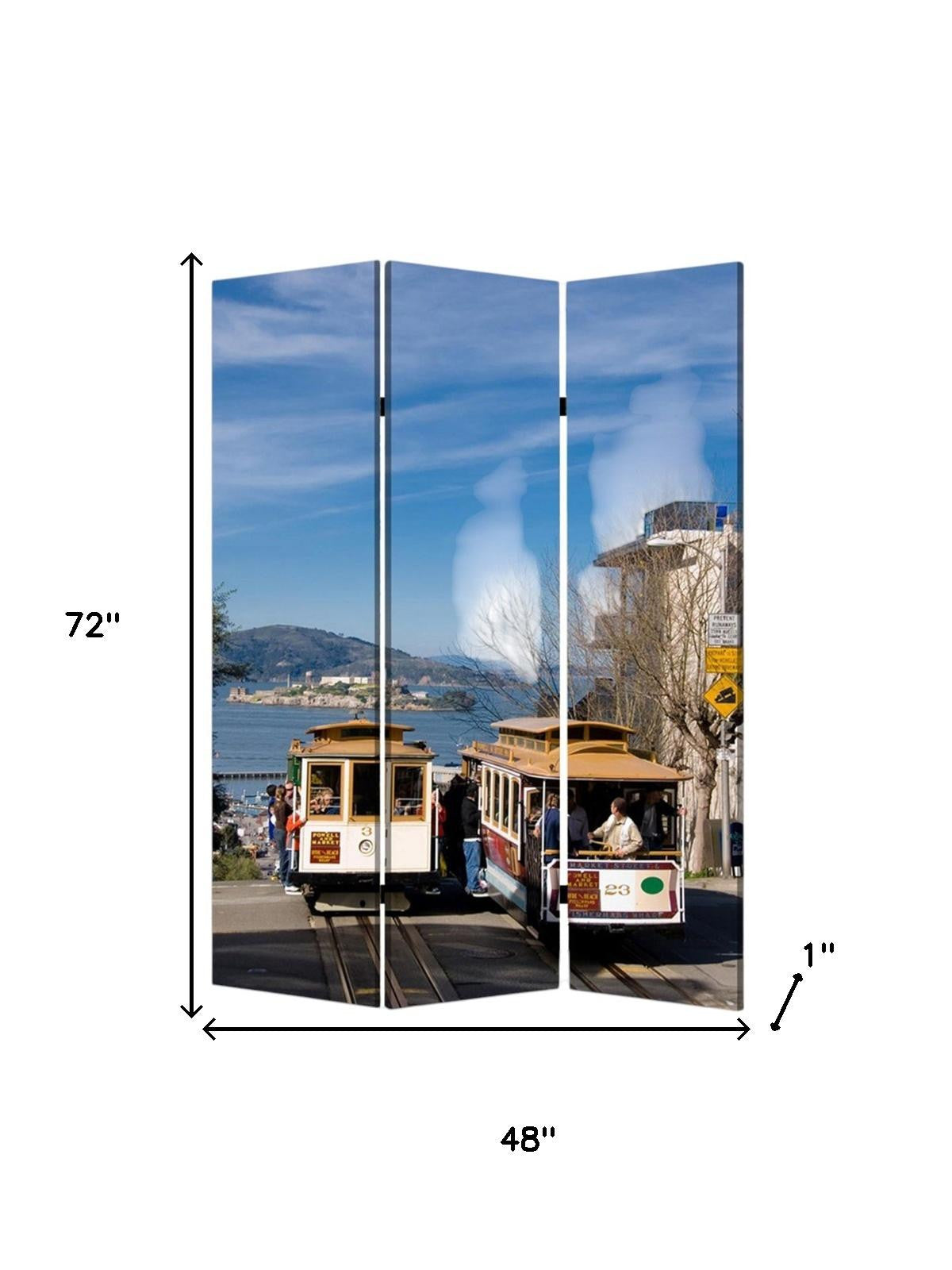 48" X 72" Multi Color Wood Canvas San Francisco Screen-Room Dividers-DECOROLALA